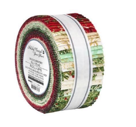 Holiday Flourish Snow Flower Gold Colorstory Roll Up - 2.5" Strips 40pcs/Bundle Jelly Roll Robert Kaufman