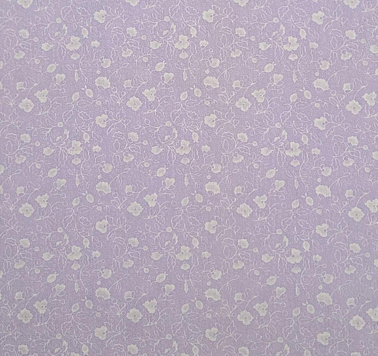 Lavender Fabric / White Tossed Flower and Leaf Print - Selvage to Selvage Print