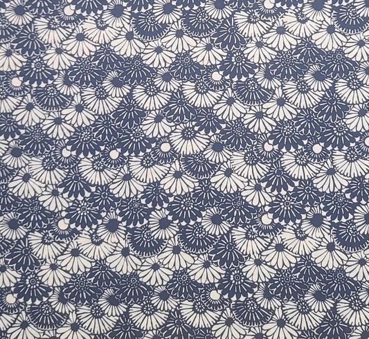 VIP Cranston Print Works - White and Midnight Blue Packed Flower Print Fabric