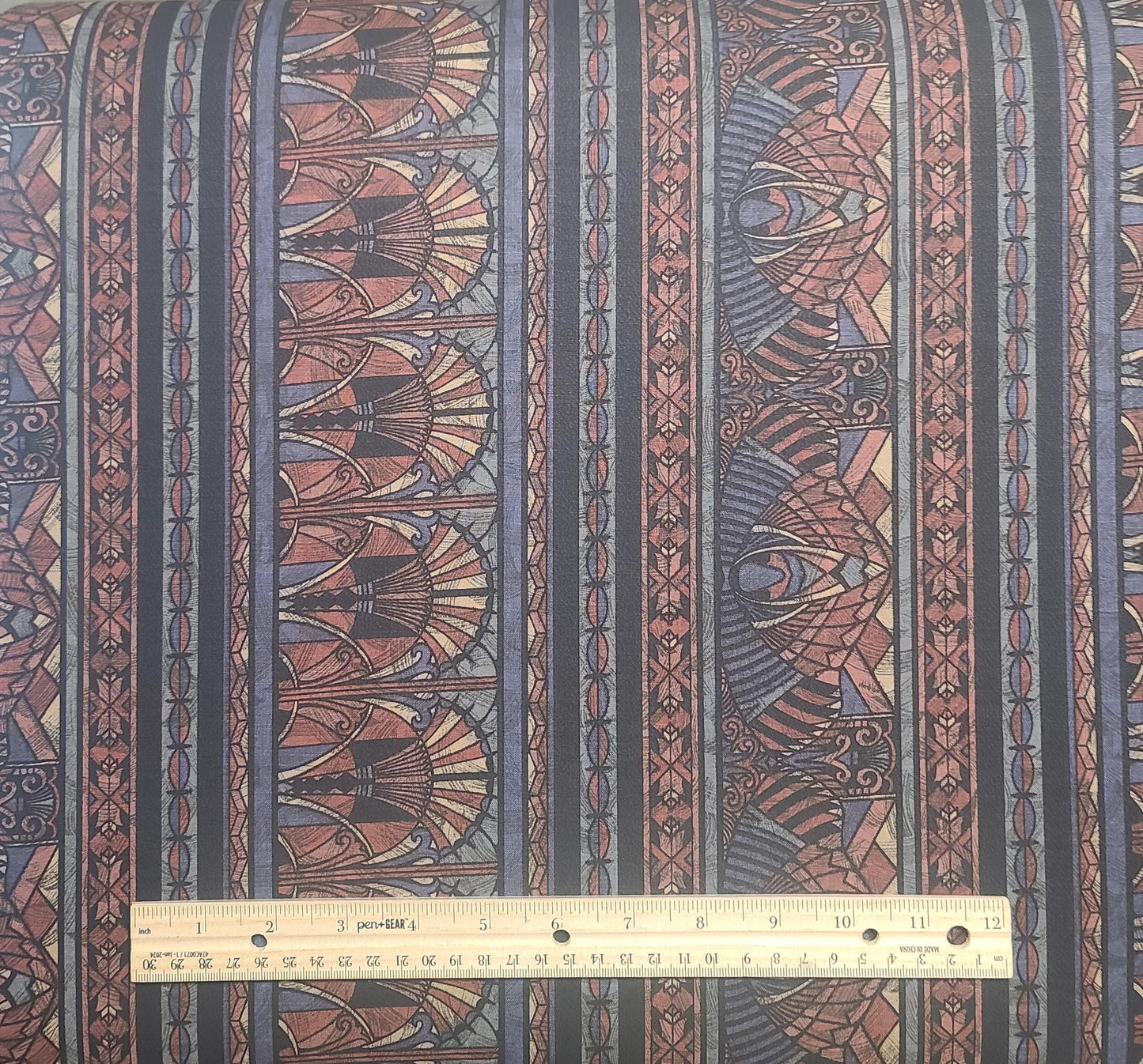 Jinny Beyer for Mr RJR Fashion Fabrics - Blue, Green, Rust, Tan Egyptian Print Border Stripe Fabric