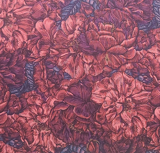 Rose Garden by Jinny Beyer for RJR Fashion Fabrics - Red, Maroon, Burgundy, Pink, Teal Packed Rose Print Fabric