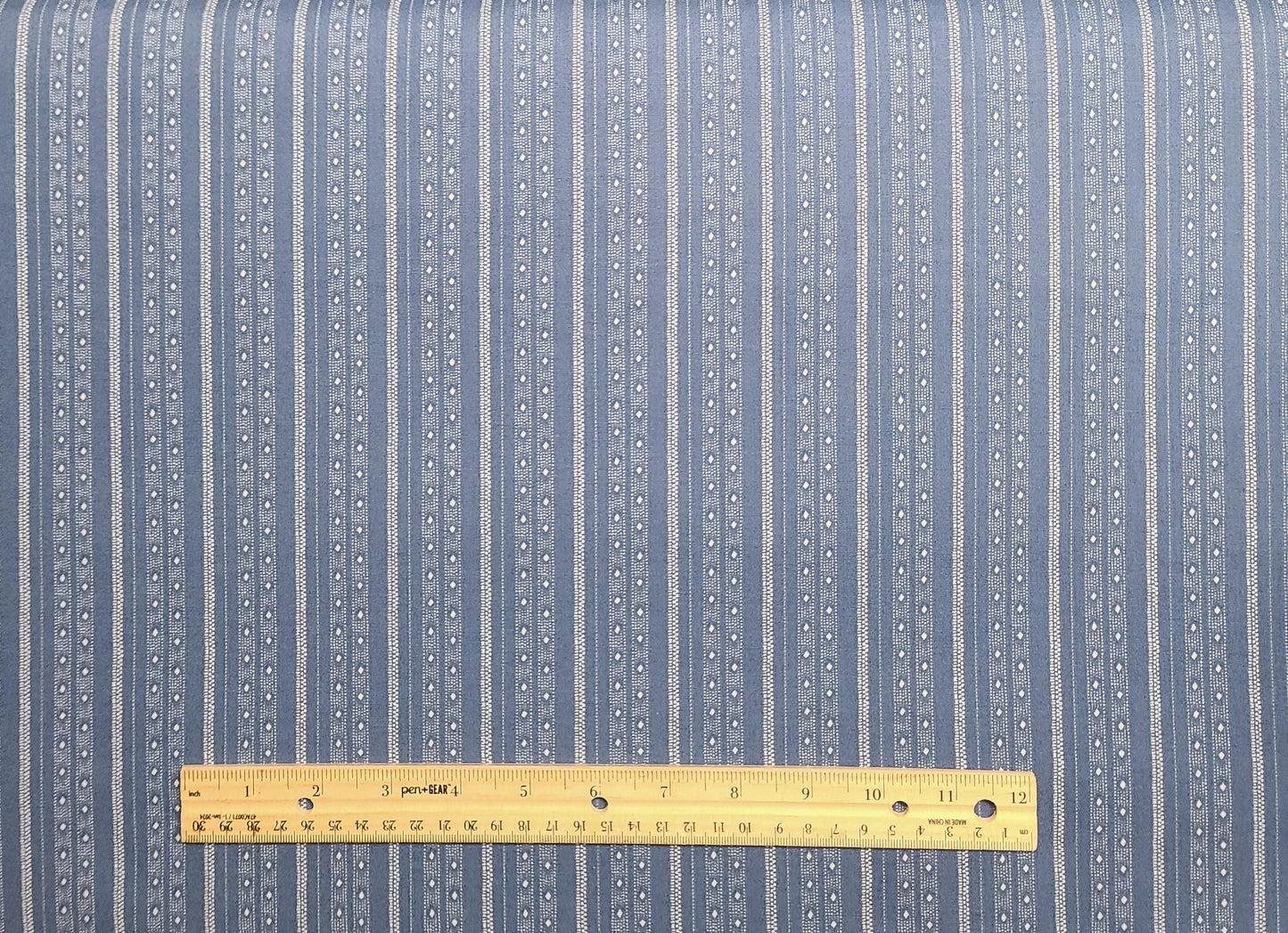 Everything Blue II by Marla McCloskey for Clothworks - Denim Blue Fabric / White Vertical Stripe Pattern