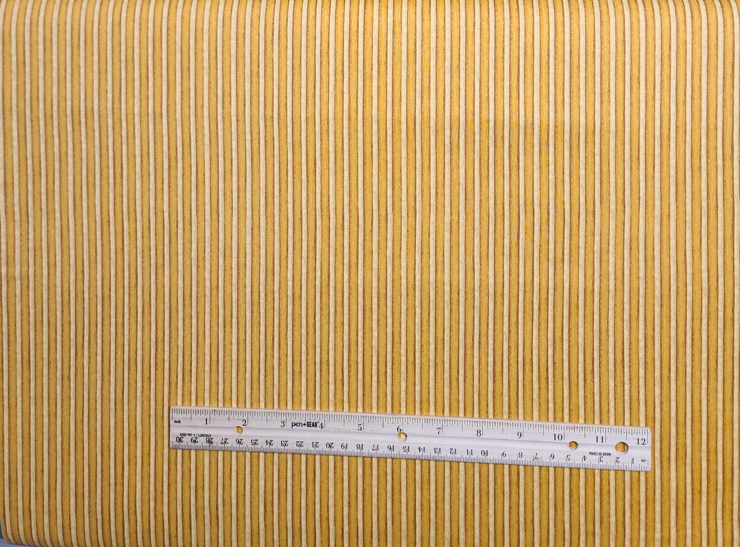 Christmas in Bloom by Clothworks - Gold, Yellow and Brown Vertical Stripe (Parallel to Selvage) Fabric