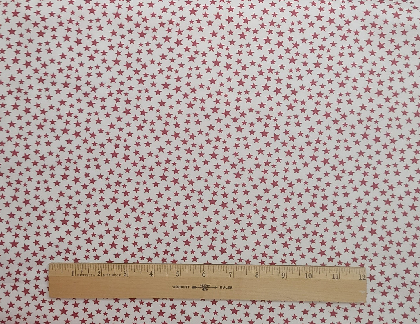 Made in America - White Fabric / Dark Red Scattered Star Print