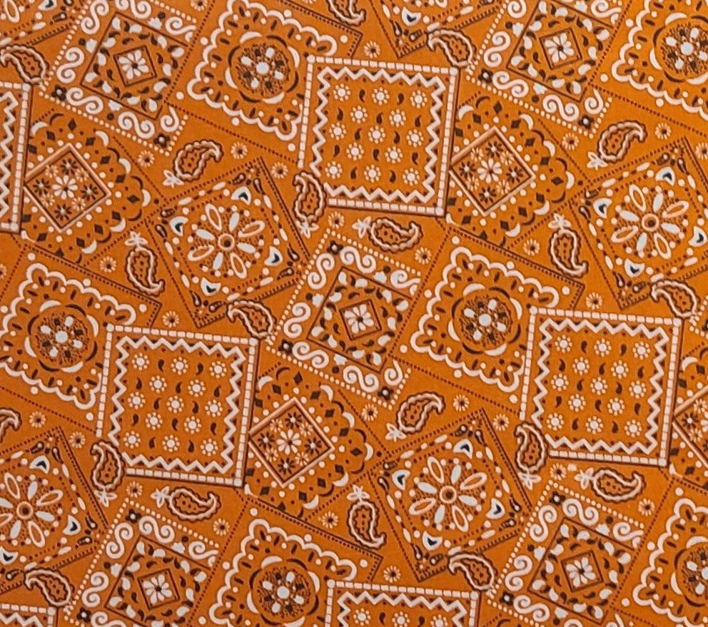 Marshall Dry Goods Co Blazing Bandana - Orange, White and Black Bandana Print Fabric - Selvage to Selvage Print