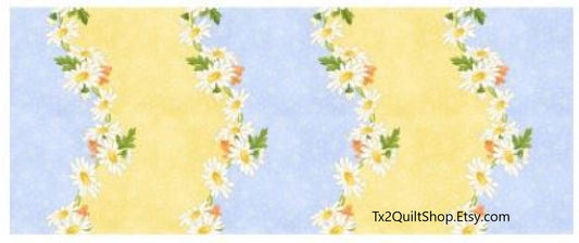 Maywood Studio Border Print Fabric - Fresh as a Daisy - Blue and Yellow Wavy Stripe Fabric