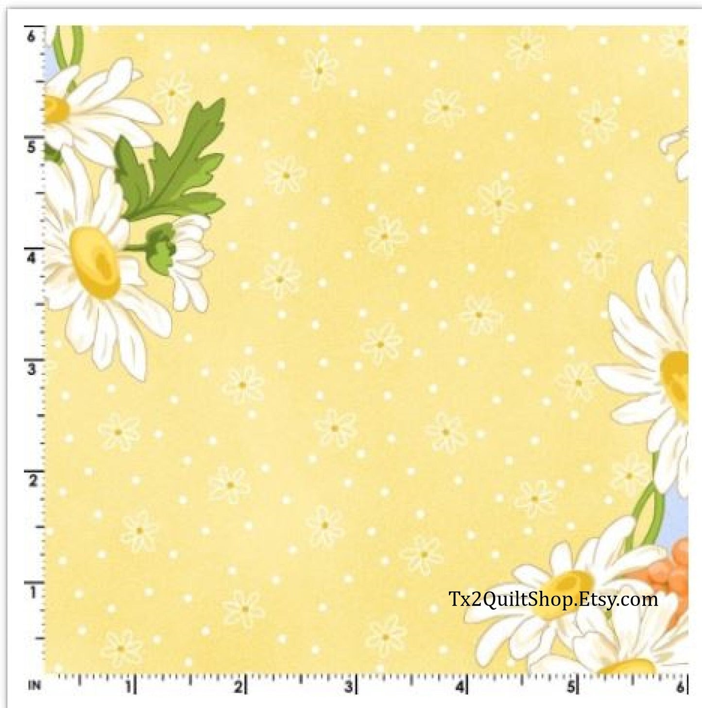 Maywood Studio Border Print Fabric - Fresh as a Daisy - Blue and Yellow Wavy Stripe Fabric