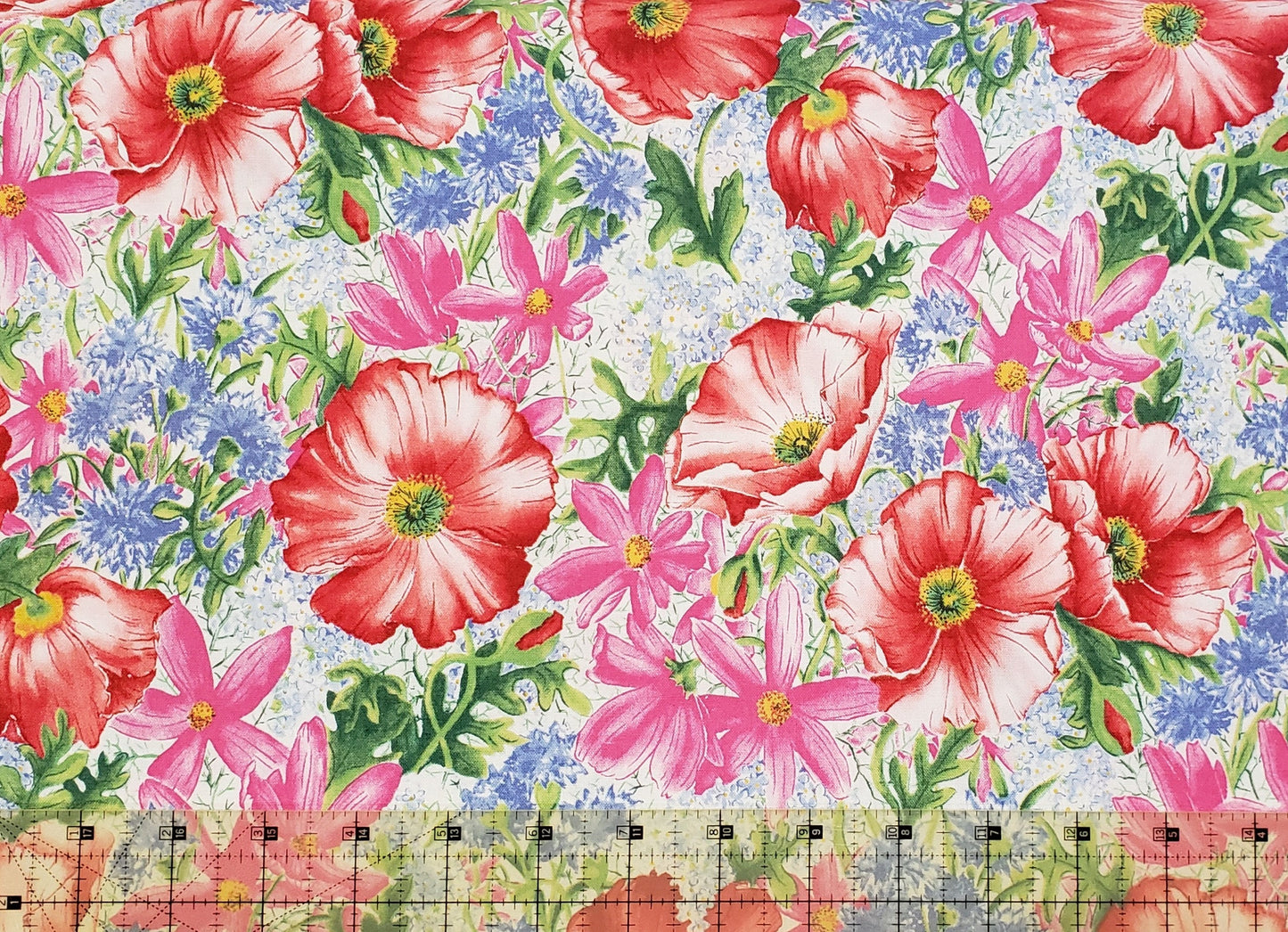 Jennifer Sampou for Robert Kaufman JS-1927 - Large Floral Print Fabric in Brightly Colored Shades of Pink, Red and Periwinkle