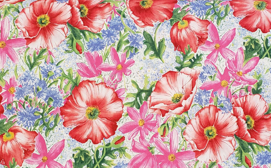 Jennifer Sampou for Robert Kaufman JS-1927 - Large Floral Print Fabric in Brightly Colored Shades of Pink, Red and Periwinkle