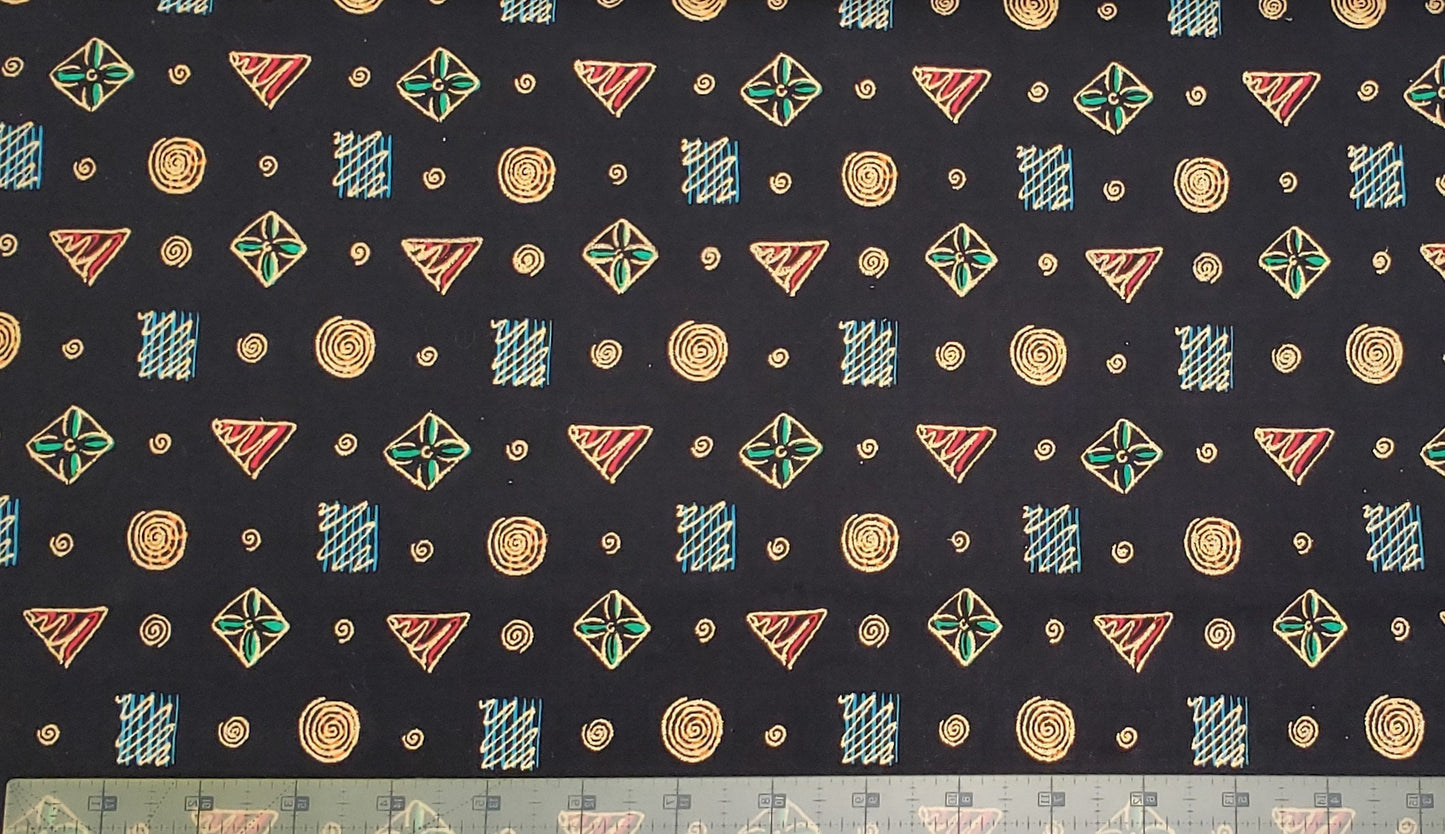 Classic Cottons - Black Fabric with Metallic Geometric Shapes