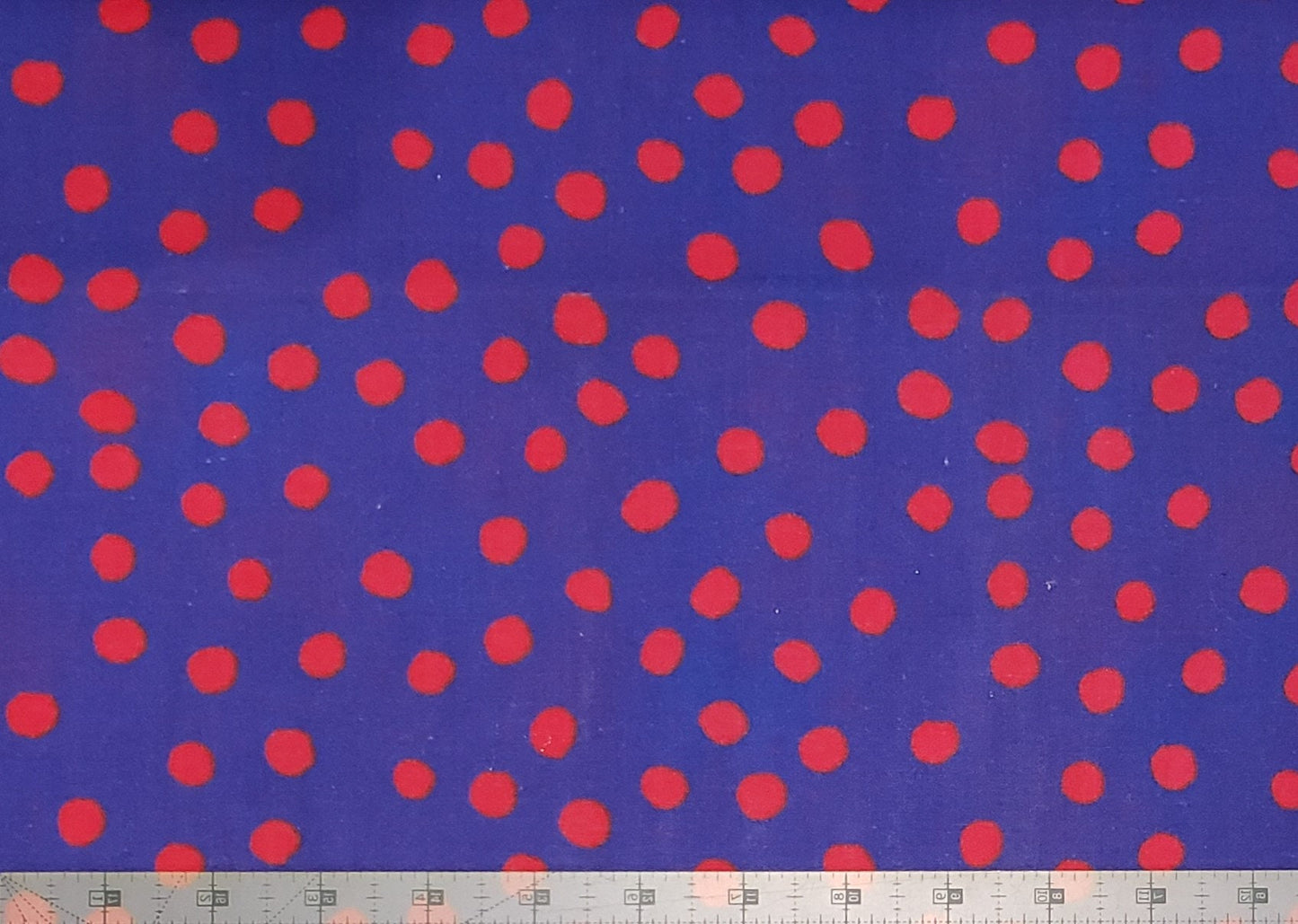 Blue Violet Fabric / Red Spots