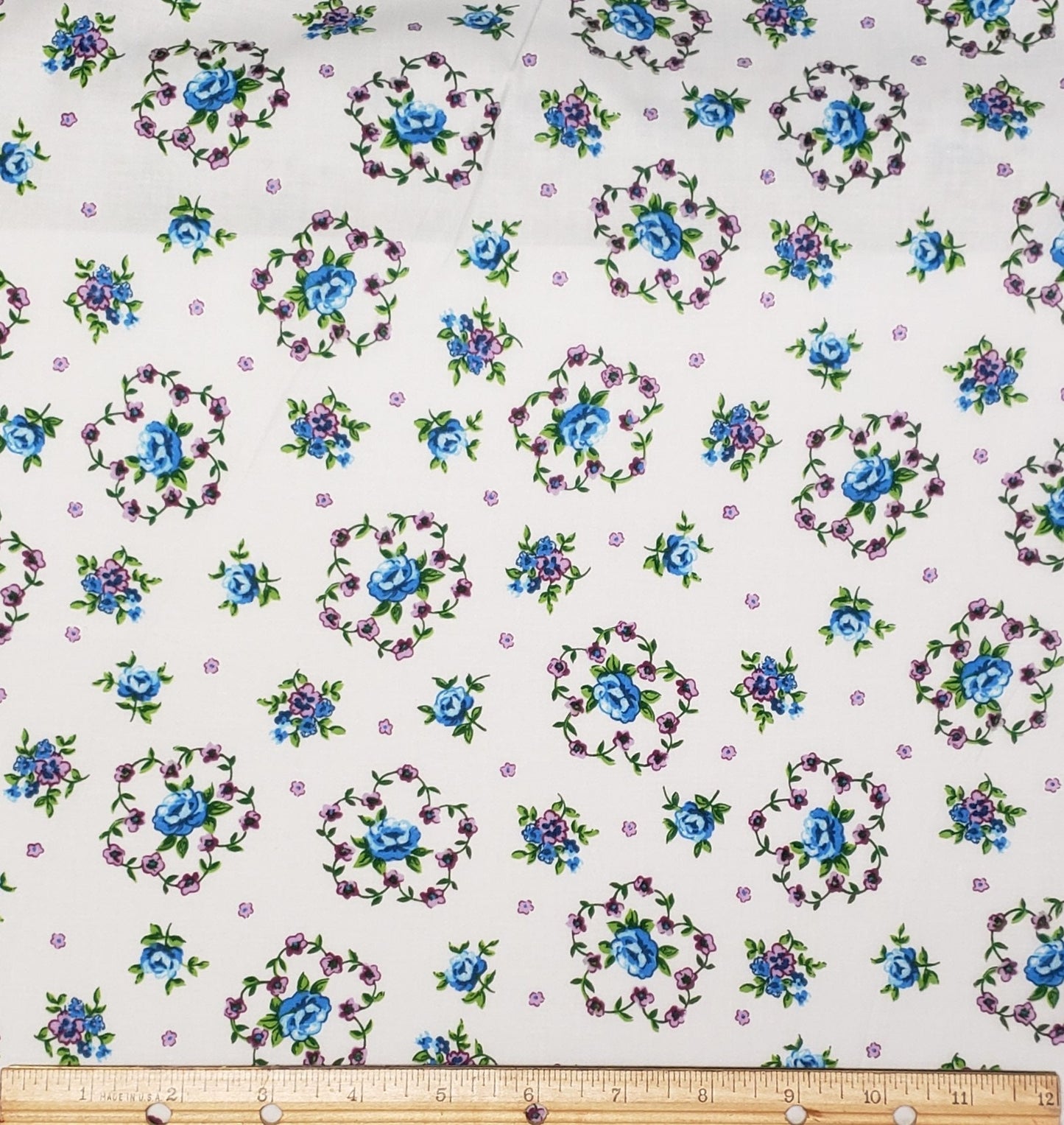 Pale Blue Fabric - Blue and Purple Flowers