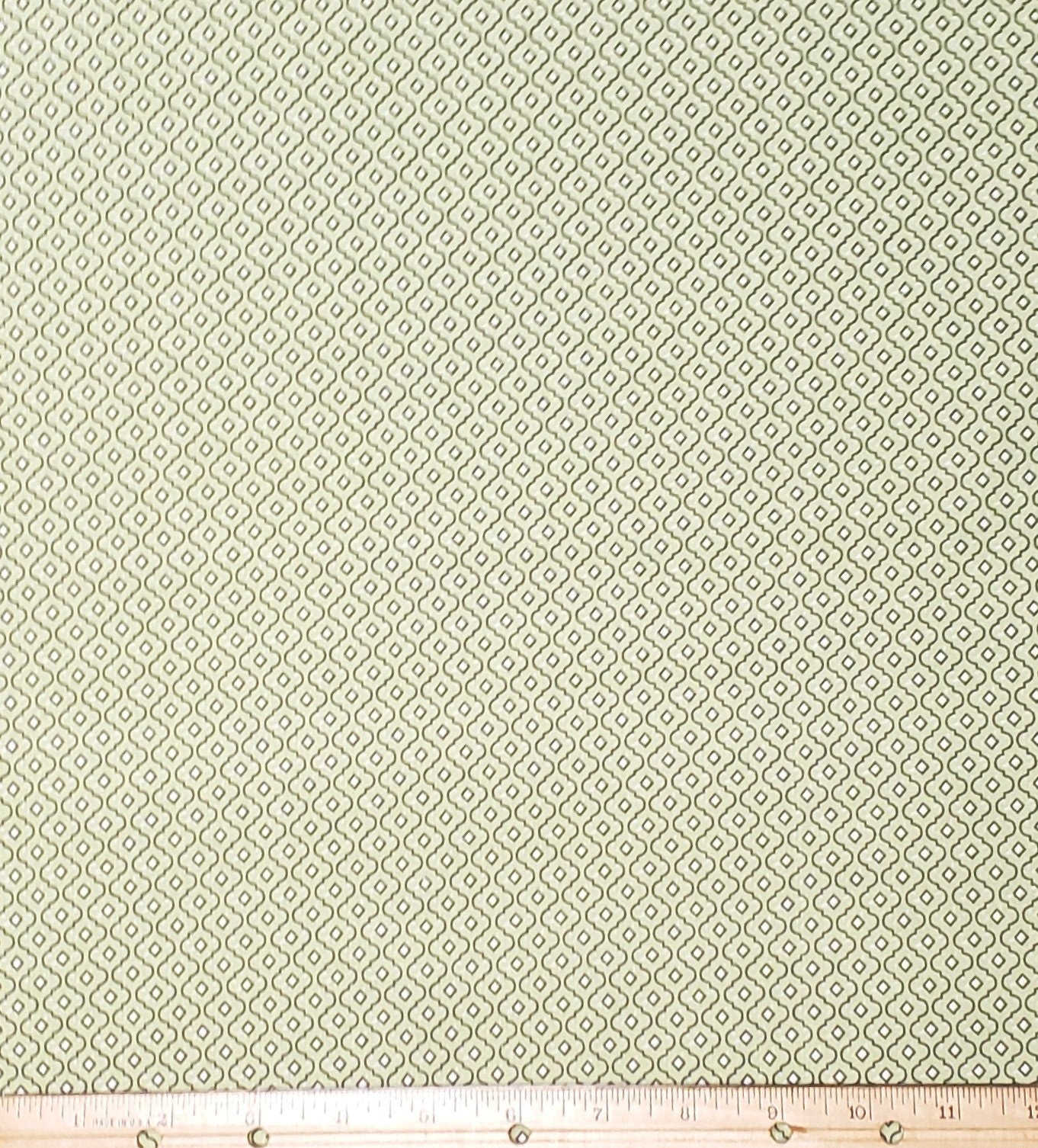 Light Green Fabric - Dark Green / Ivory Diamond Pattern