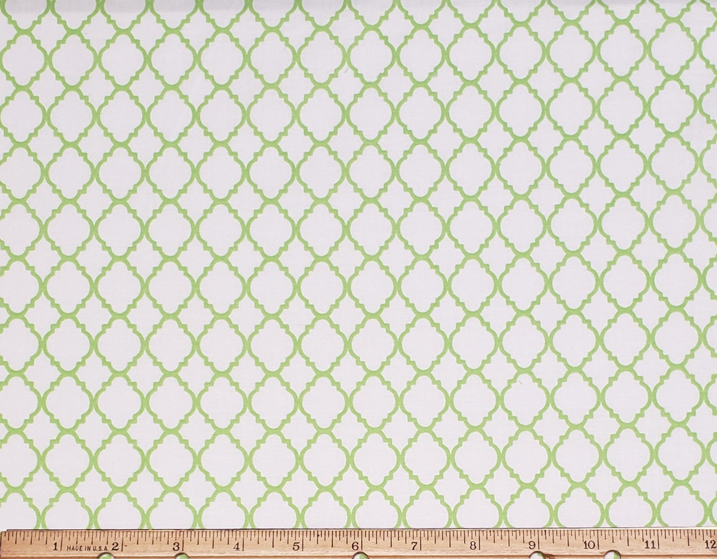 White Fabric - Lime Green Lattice Pattern