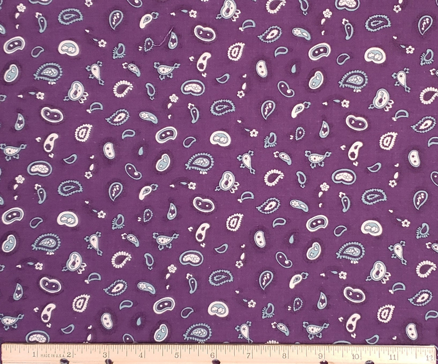 Plum Fabric / Cream and Aqua 'Paisley' Print