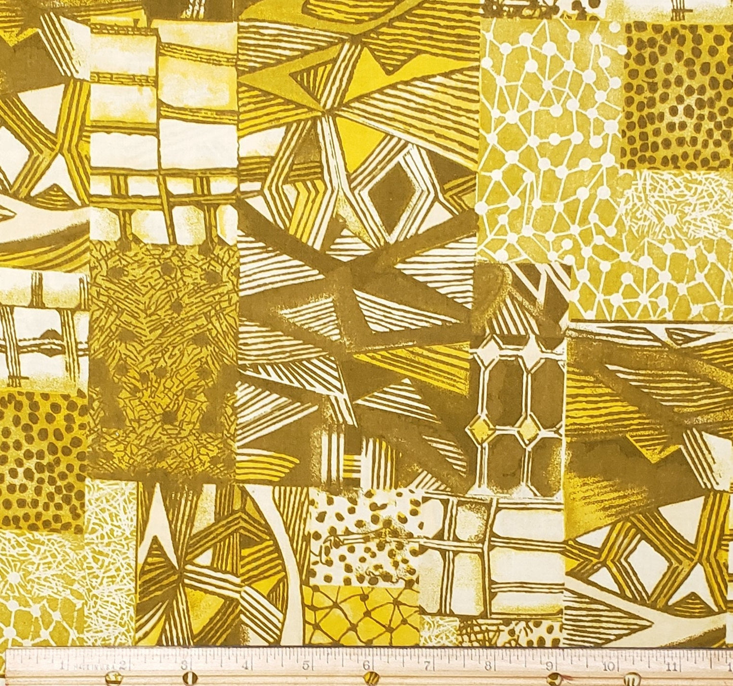 Geometric Print Fabric / Golden Yellow and Chartreuse