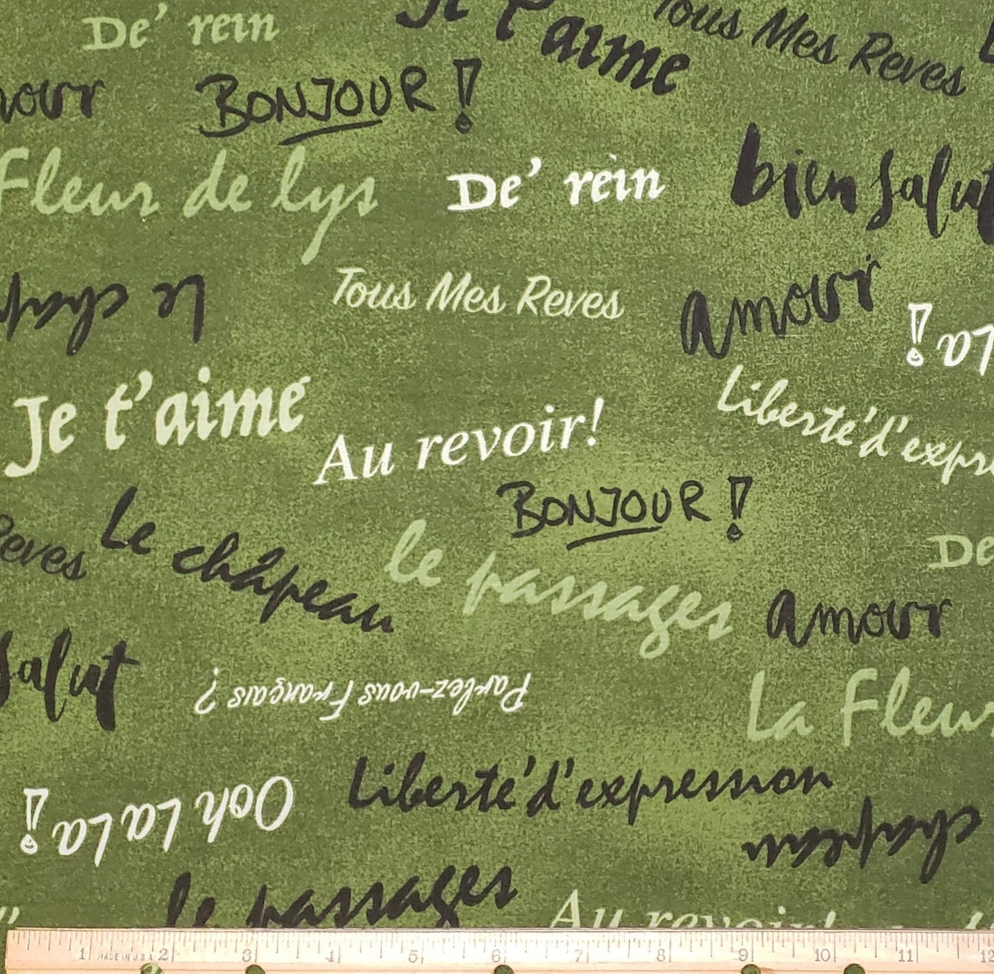 Olive Fabric - French Script