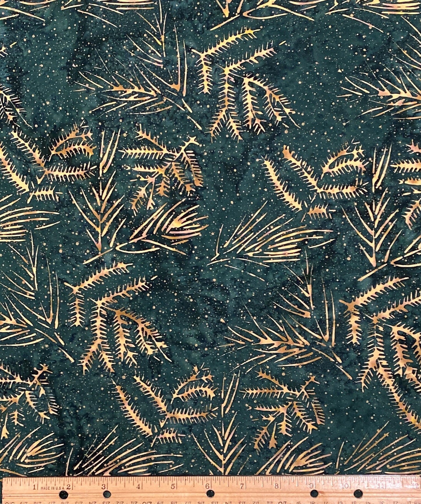 Batik - Emerald Green / Metallic Gold Leaf Pattern