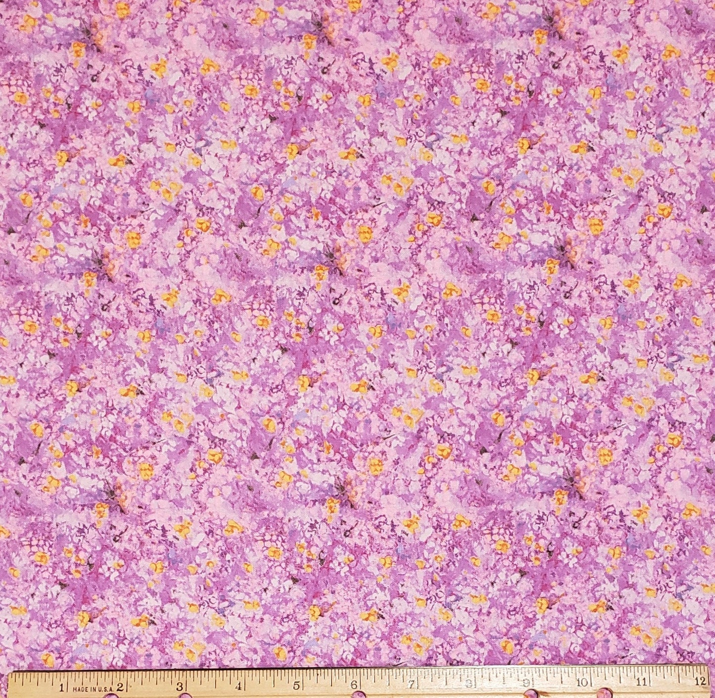 Here Comes the Sun by RJR Fabrics 2004 - Pink and Purple Swirled Fabric / Bright Pops of Yellow
