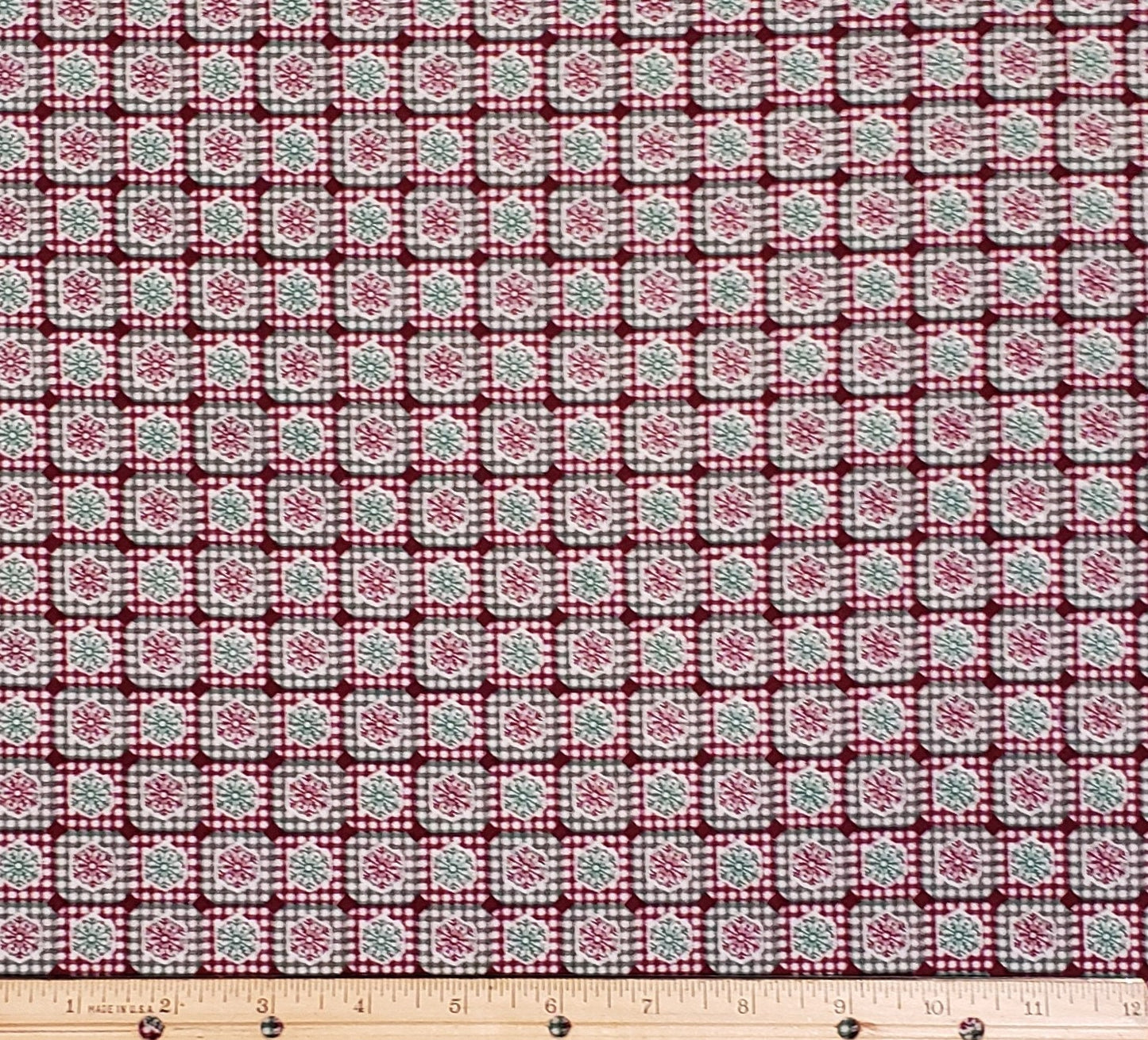 EOB - JoAnn Fabrics - Maker's Holiday - Burgundy and Green Plaid Snowflake Pattern Fabric