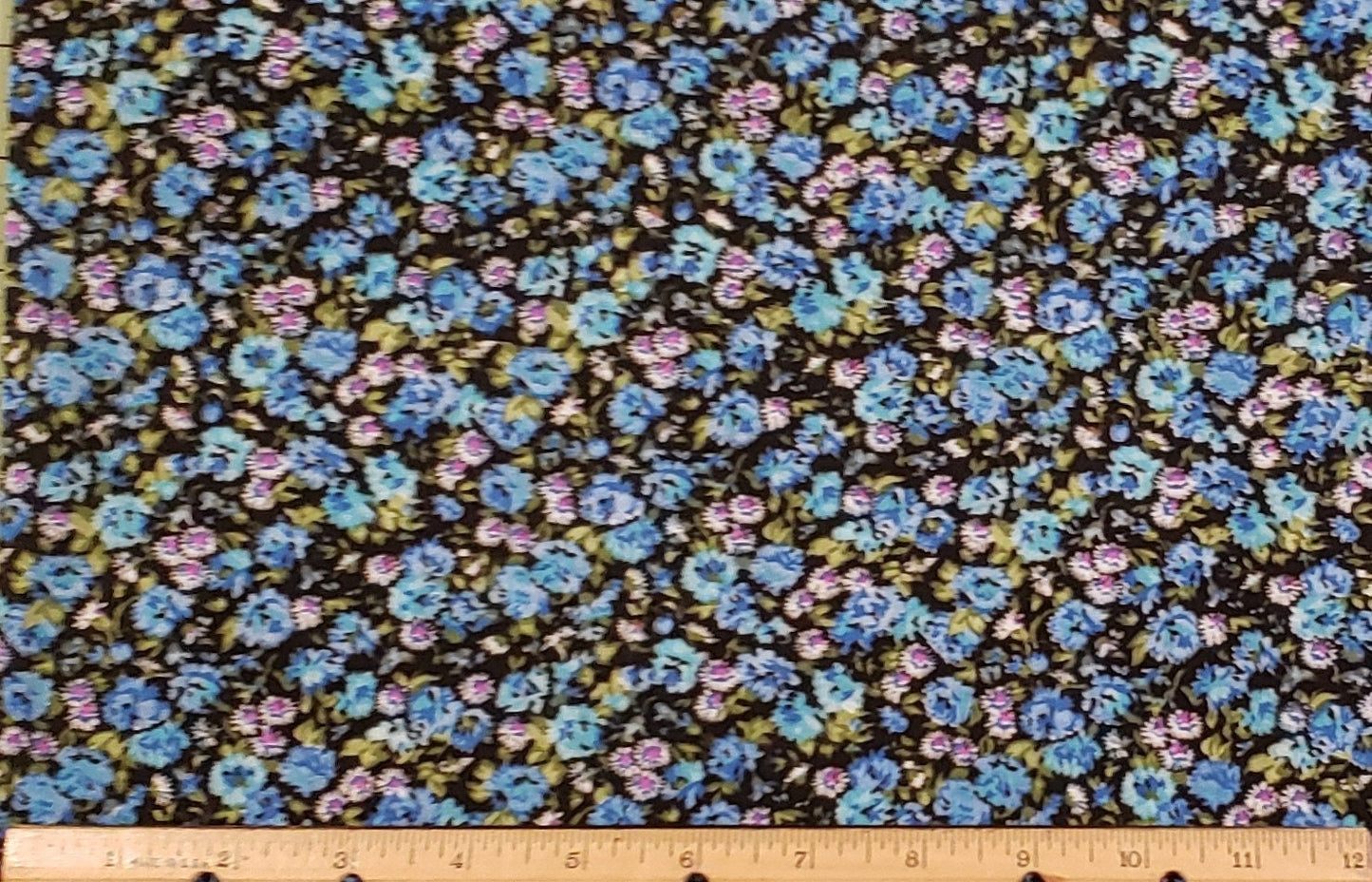 Black Fabric / Blue and White Flower Print