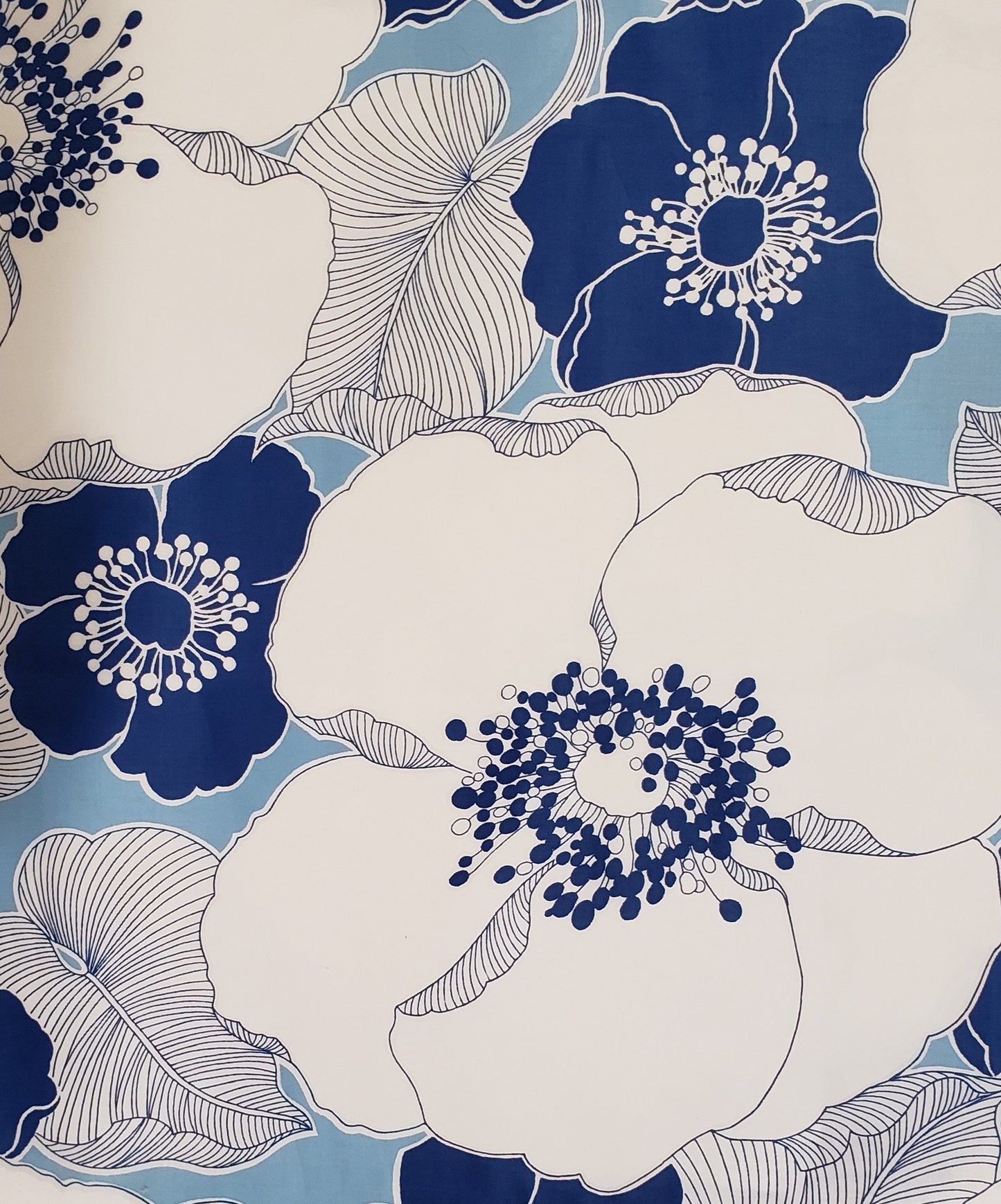 Snow Valley - White Fabric / Giant Blue Flower Print