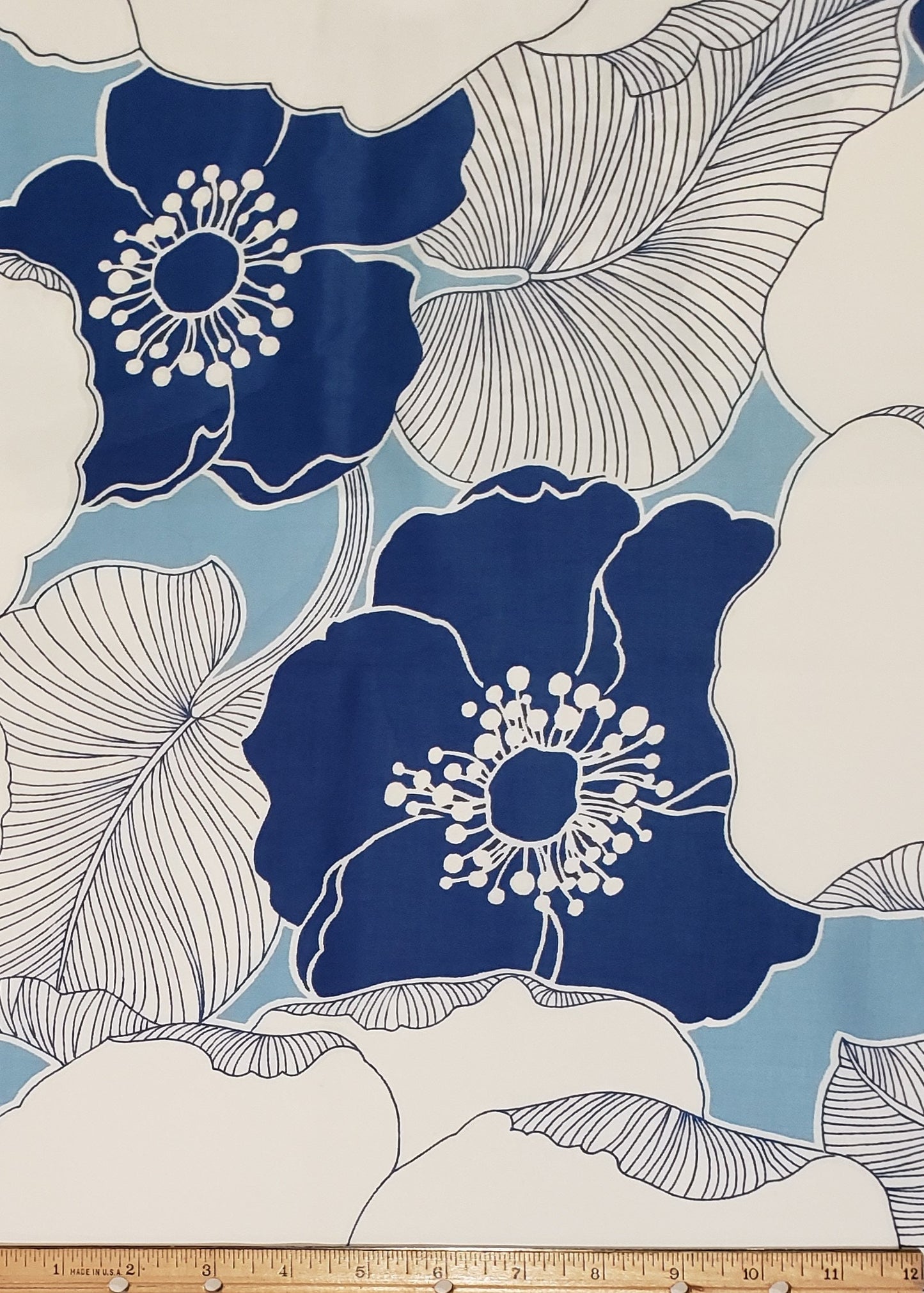 Snow Valley - White Fabric / Giant Blue Flower Print