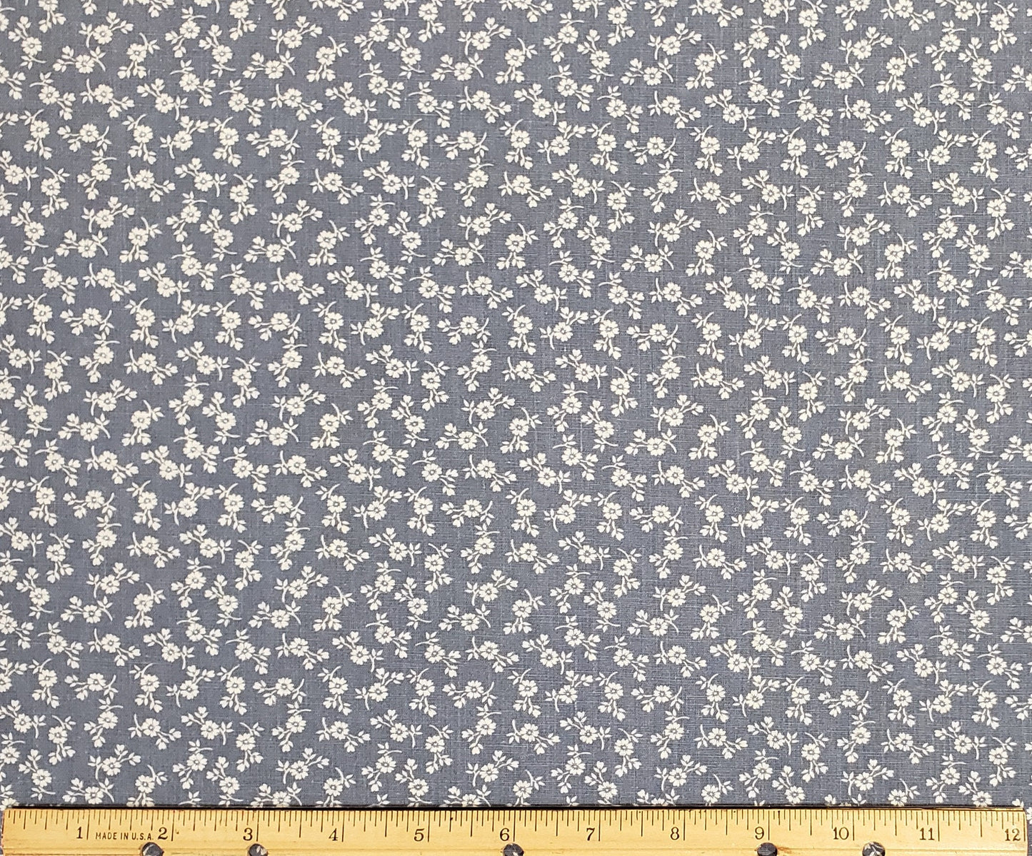 Slate Blue Fabric / White Flower Print