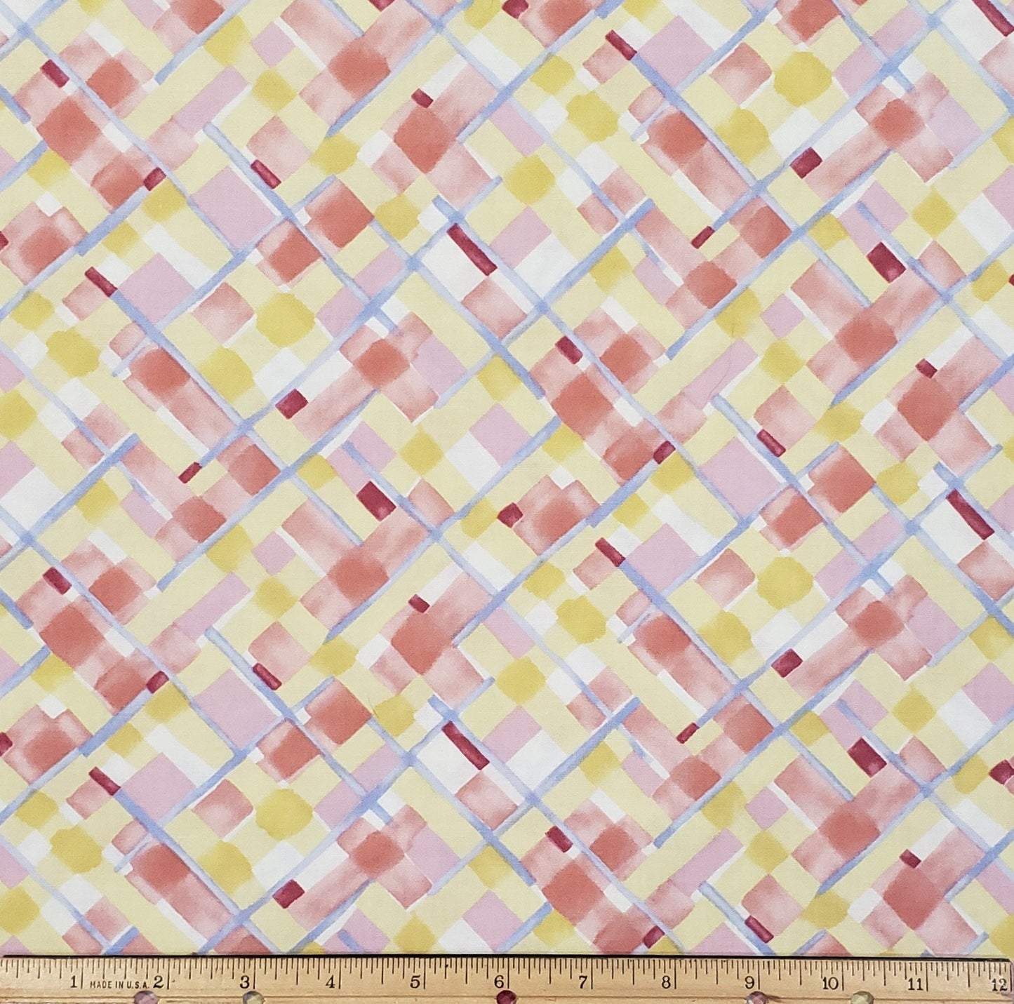 Flora by Moda - Geometric Print Fabric with Shades of Pink, Blue and Yellow