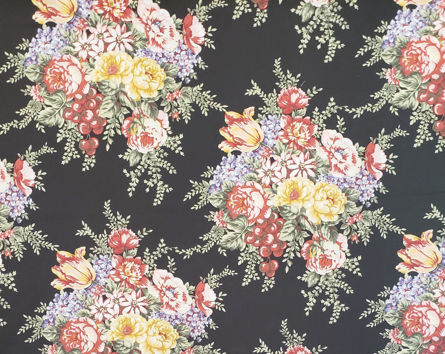 Floral Bouquets and Fancies by Sharon Yenter for In the Beginning Fabrics 2000 - Black Fabric / Multi-Color Floral Bouquet