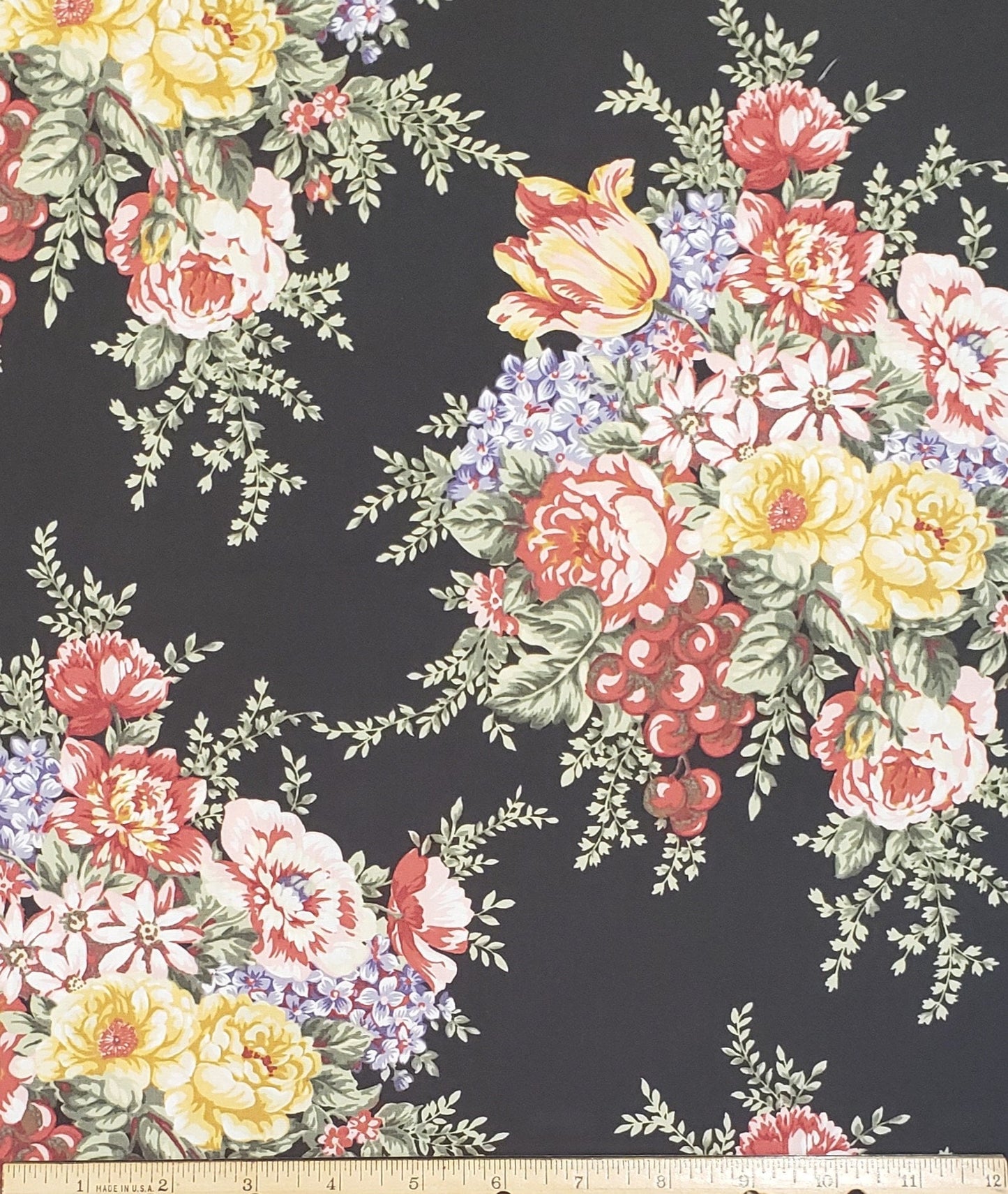 Floral Bouquets and Fancies by Sharon Yenter for In the Beginning Fabrics 2000 - Black Fabric / Multi-Color Floral Bouquet