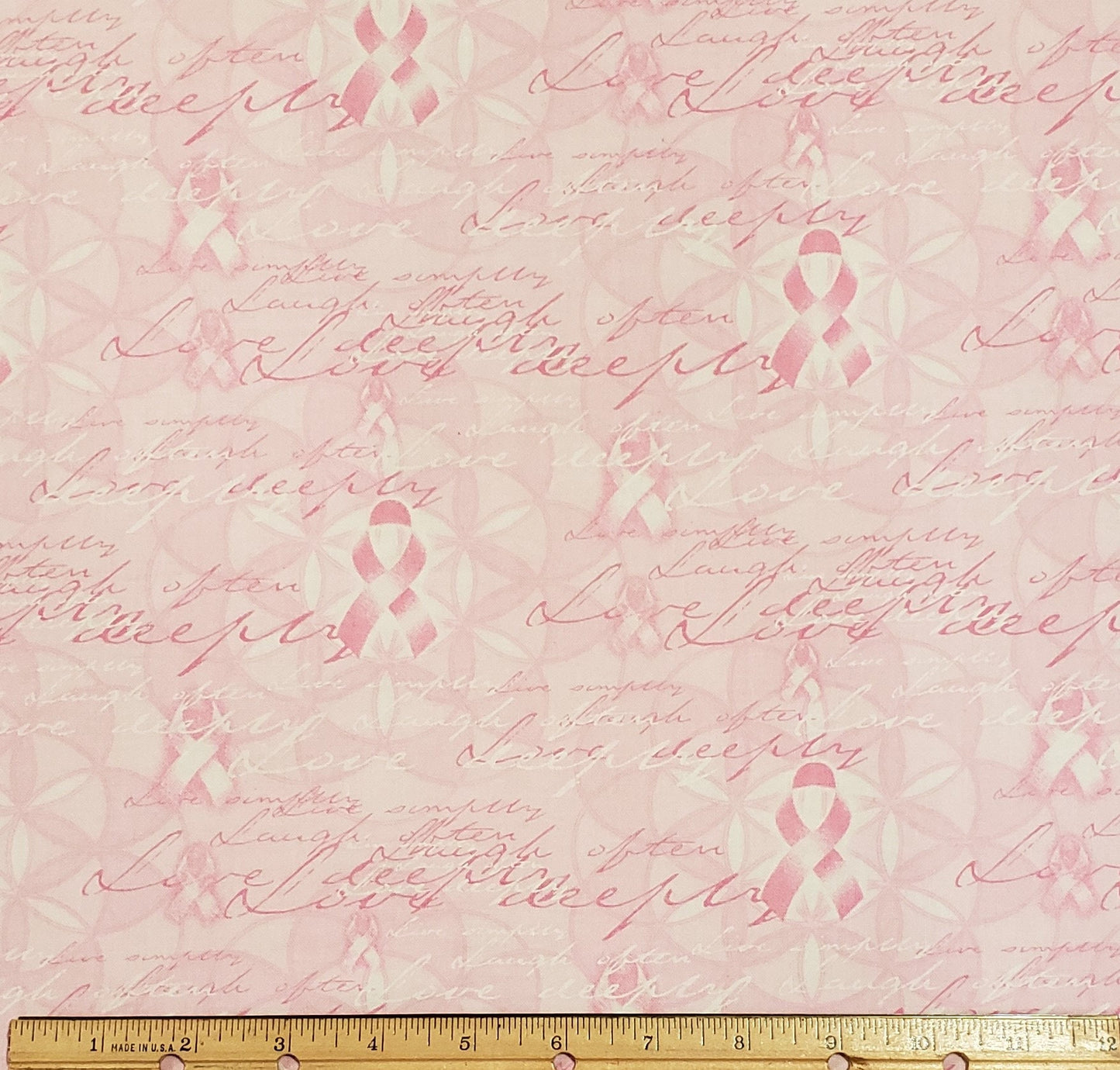 Breast Cancer Fabric - Love Deeply, Laugh Often, Live Simply