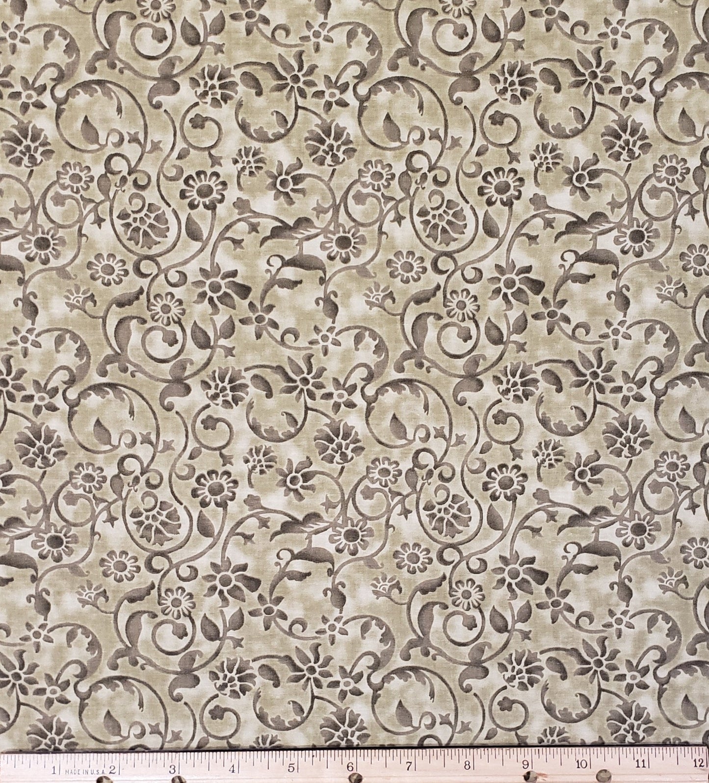 Olive Tone-on-Tone "Baroque Style" Print Fabric