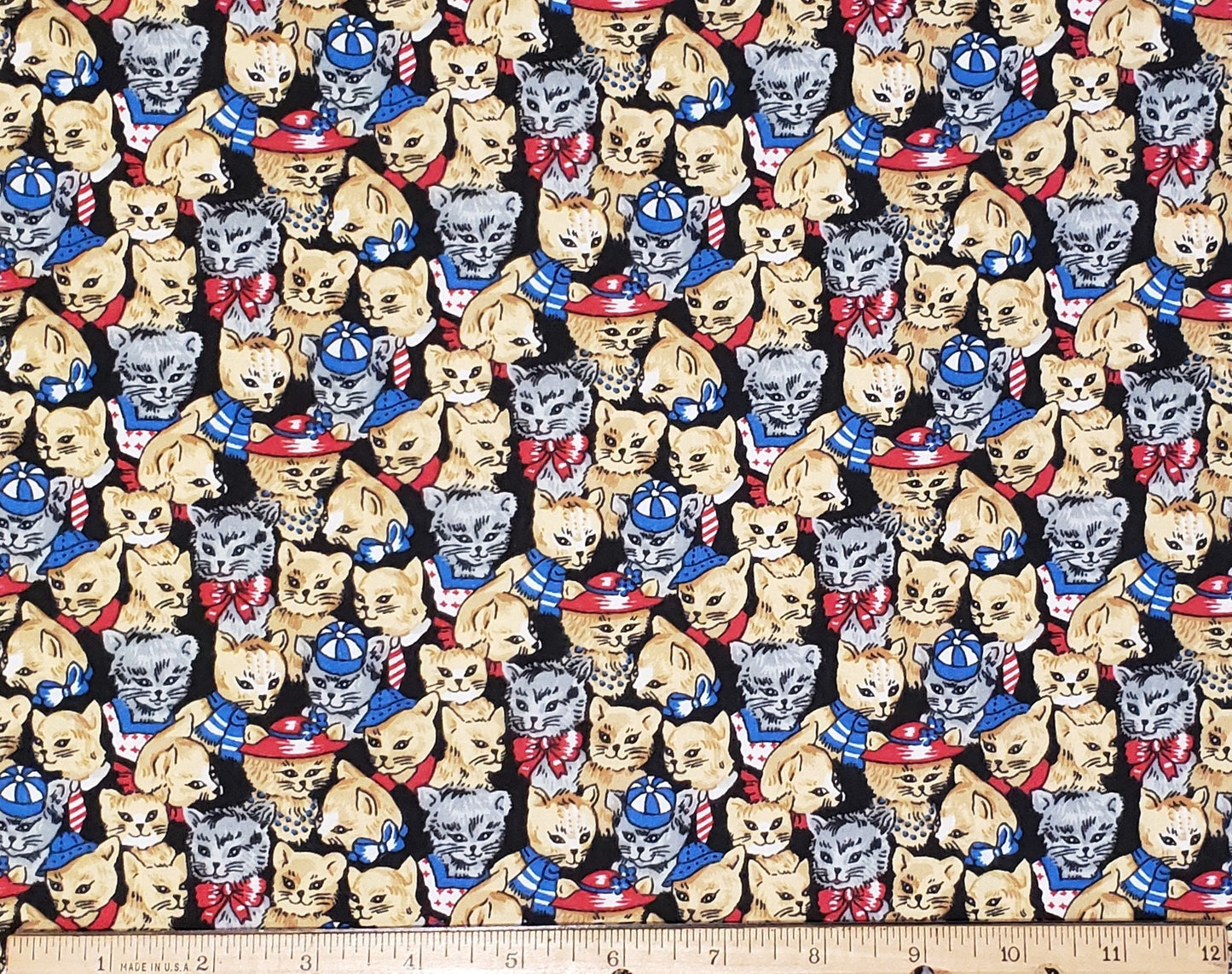 Critters by Fabri-Quilts, Inc. - Tan and Gray Cats in Blue and Red Clothes/Hats