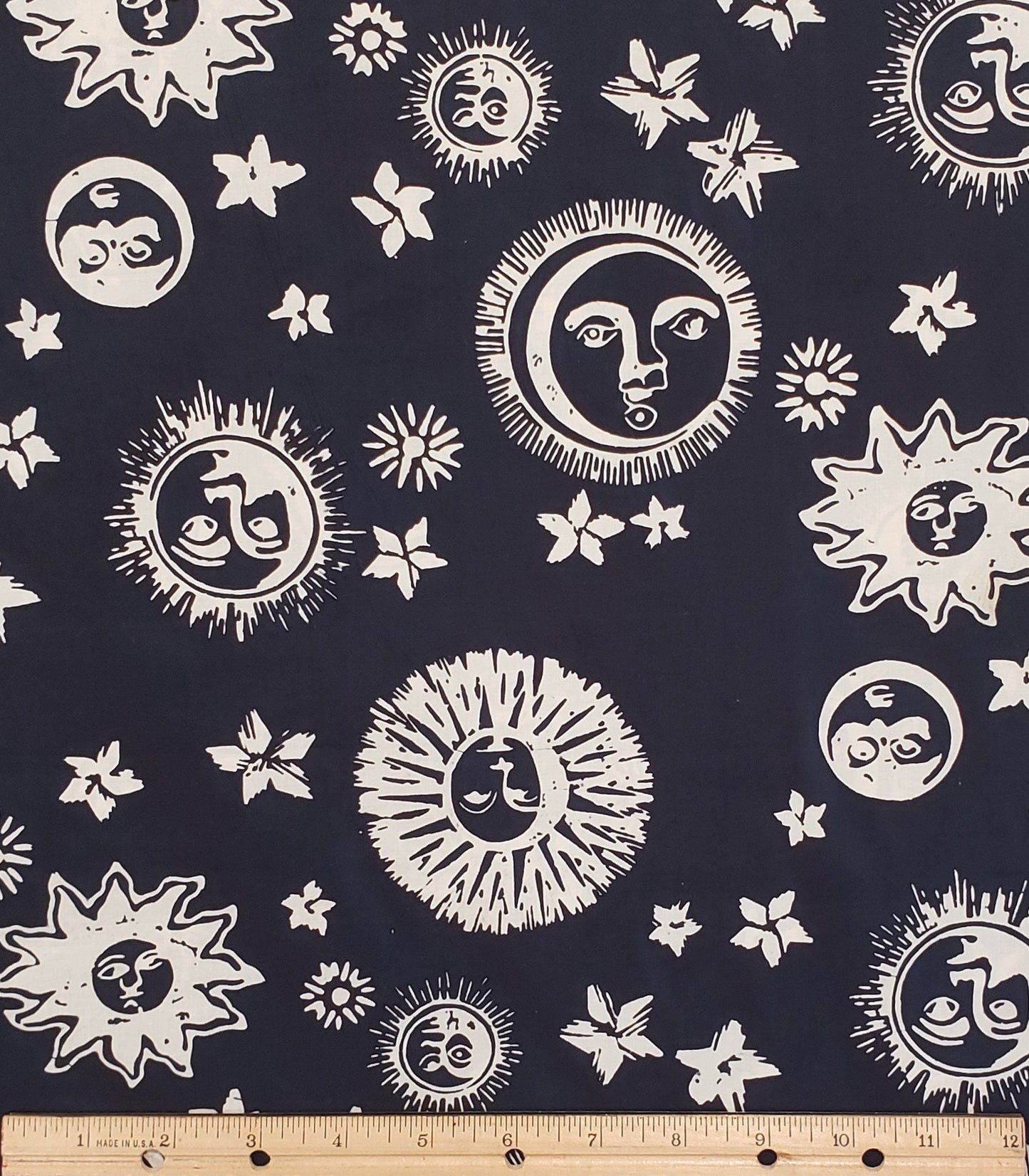 BATIK - Blue/Black Fabric / White Celestial Drawings