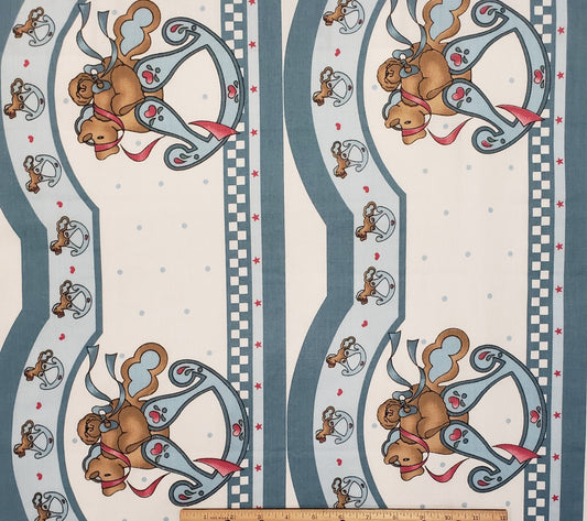 Designed by Laurie for Daisy Kingdom 1991 - Border Print - Country Blue / Soft White Rocking Horse Pattern - Different Print on Each Selvage