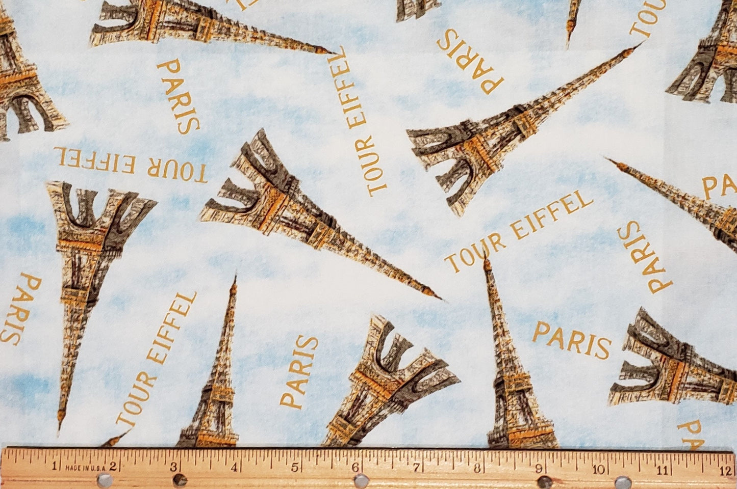 Le Café Panhui Nai Licensed to WP - Eiffel Tower Print on Sky Blue and White Fabric