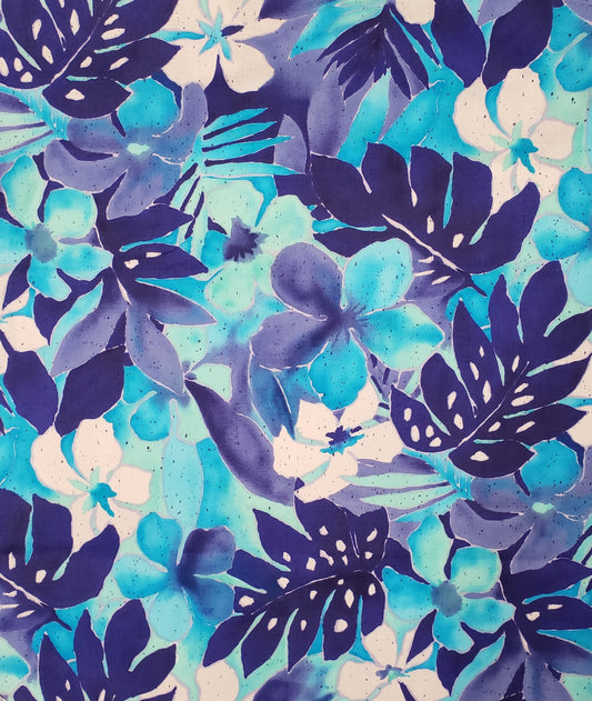 Hoffman California Fabrics "Seascapes" - Large Floral Pattern Fabric in Various Shades of Blue