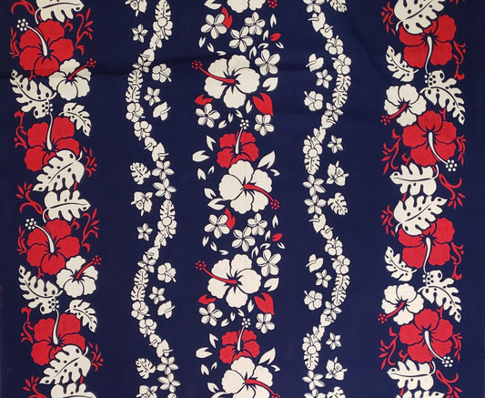 Made in Japan Fabric / Dark Blue Fabric - Dark Red and White Flower and Leaf Pattern