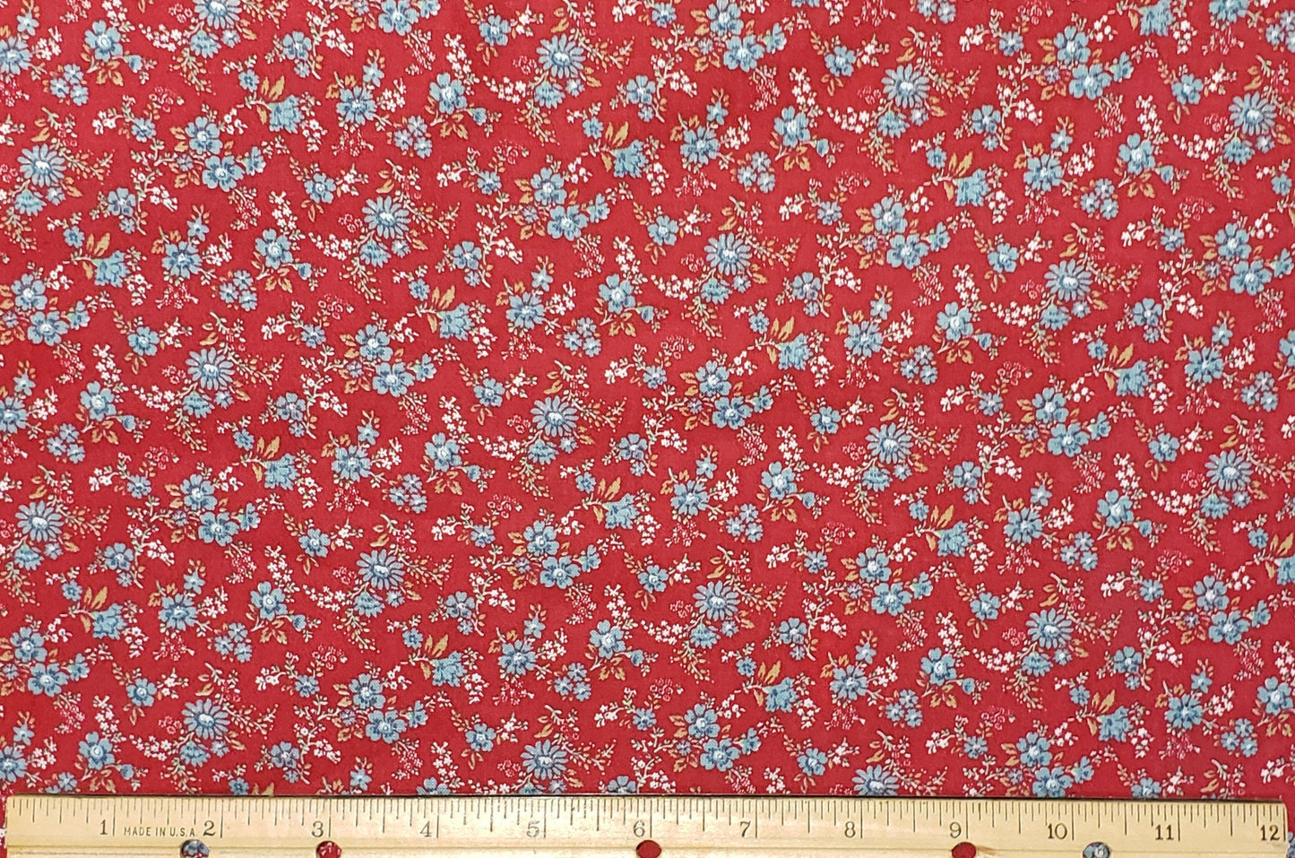 Peter Pan Fabrics - Dark Red Fabric / Blue Flower Pattern