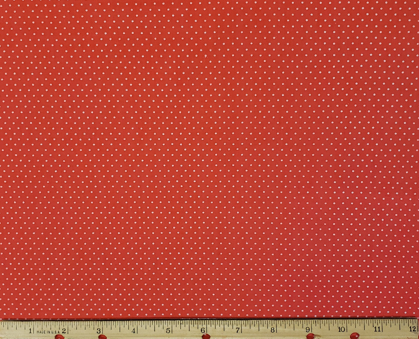 Tomato Red Fabric - Small White Dots