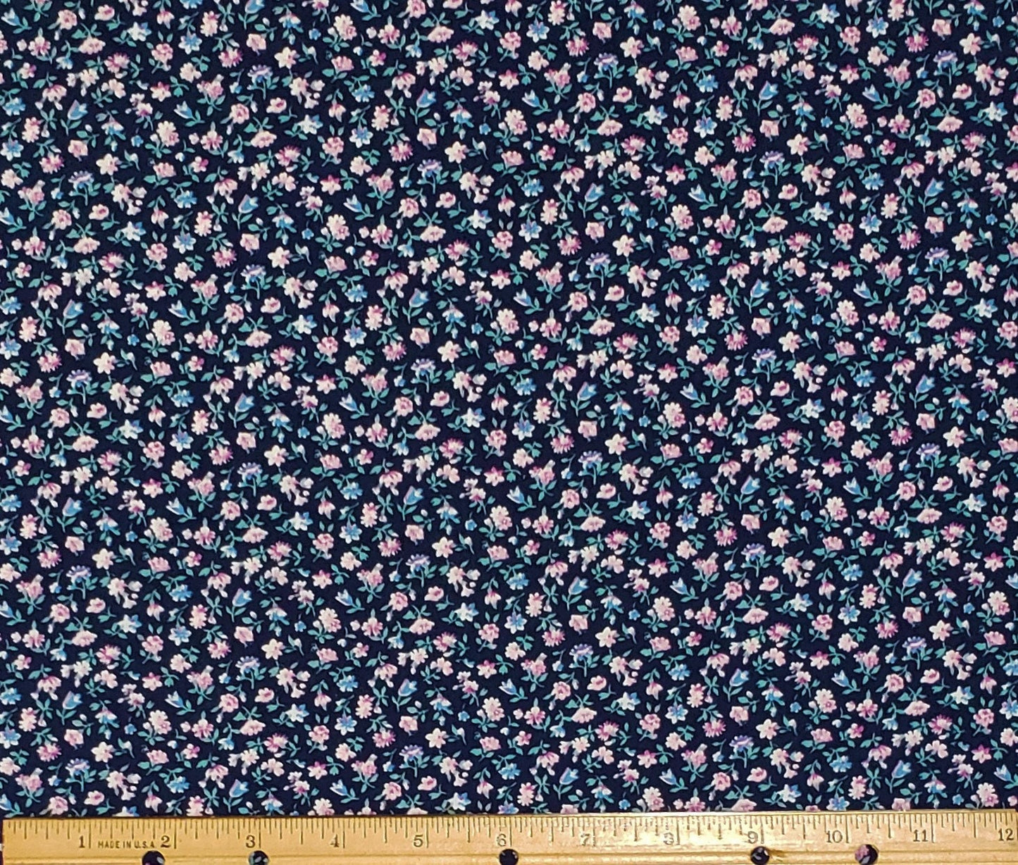 Peter Pan Fabrics - Dark Blue Fabric / Pink and Blue Flowers