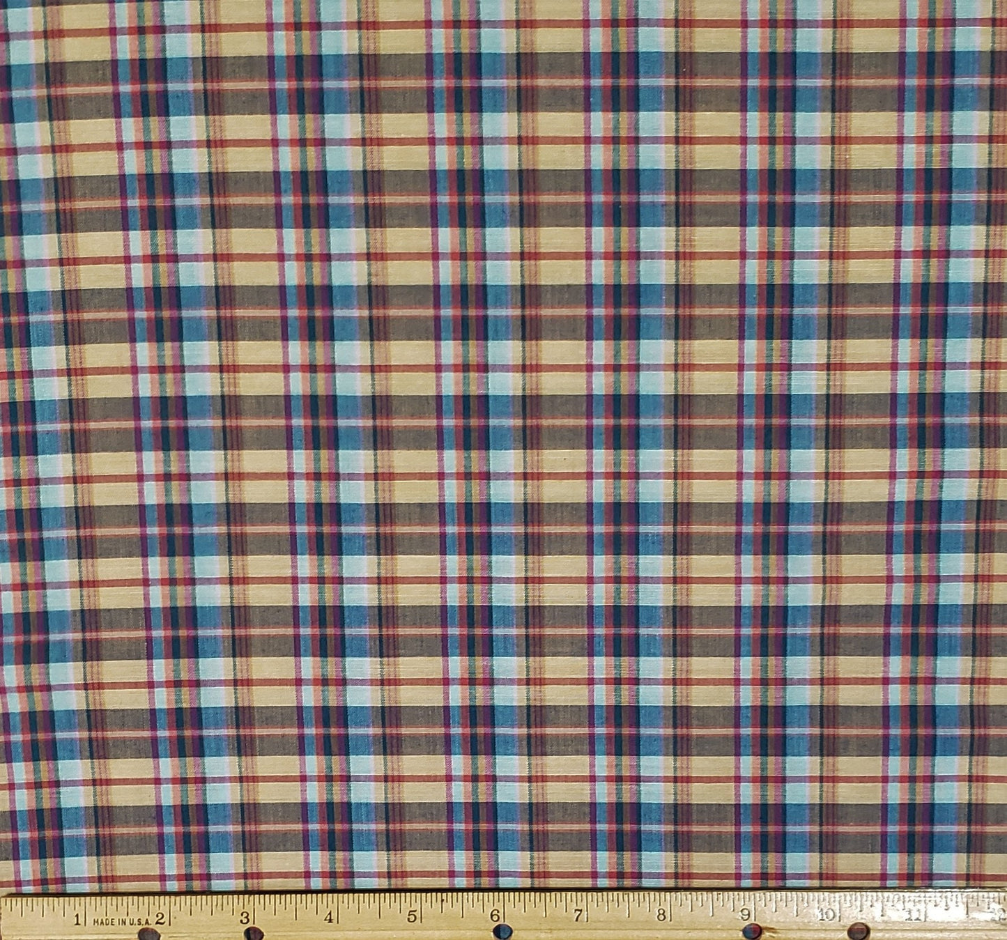 Plaid Lightweight Cotton Fabric - Tan / Purple / Blue