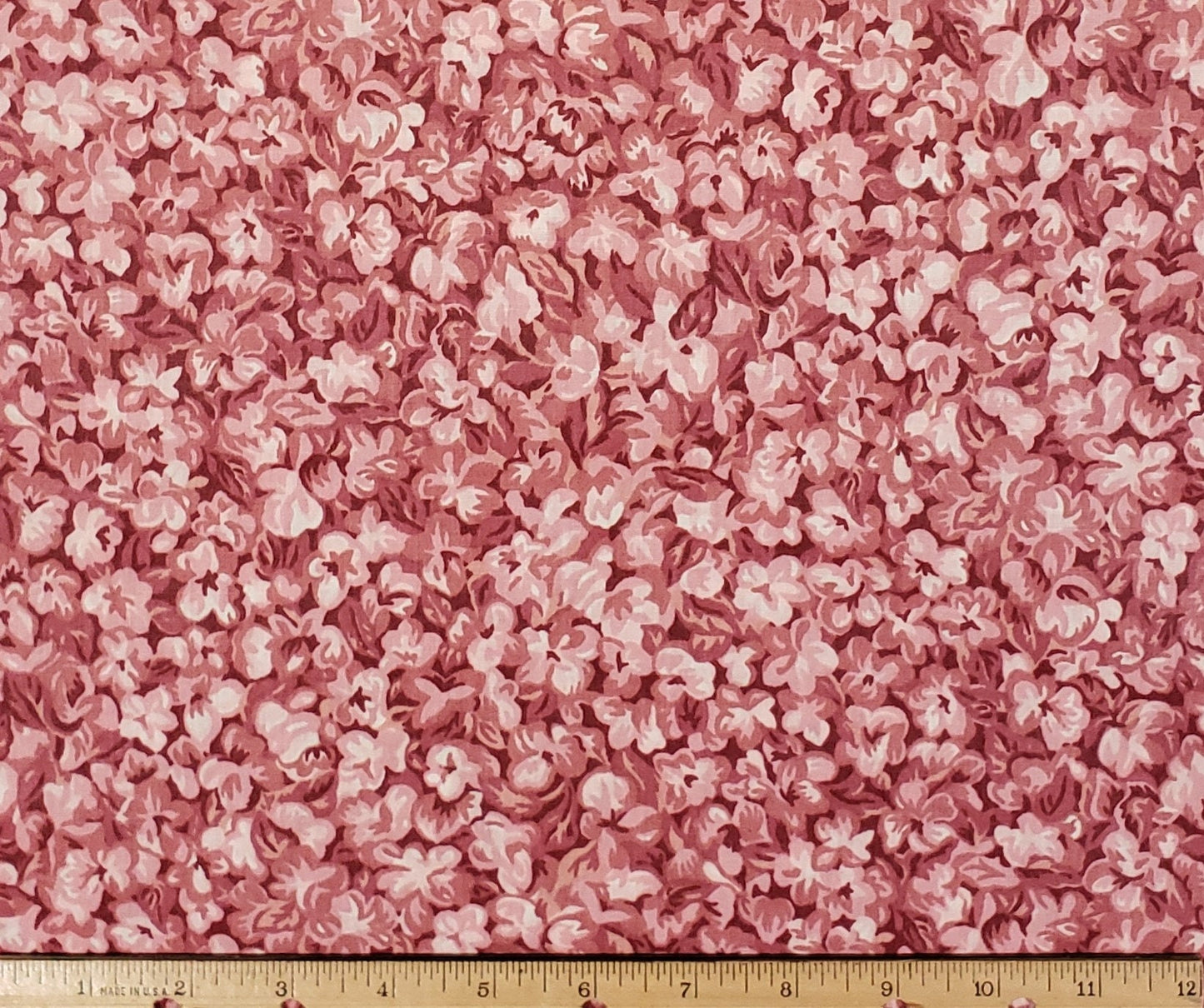 Dark Dusty Pink Tone-on-Tone Floral Print Fabric