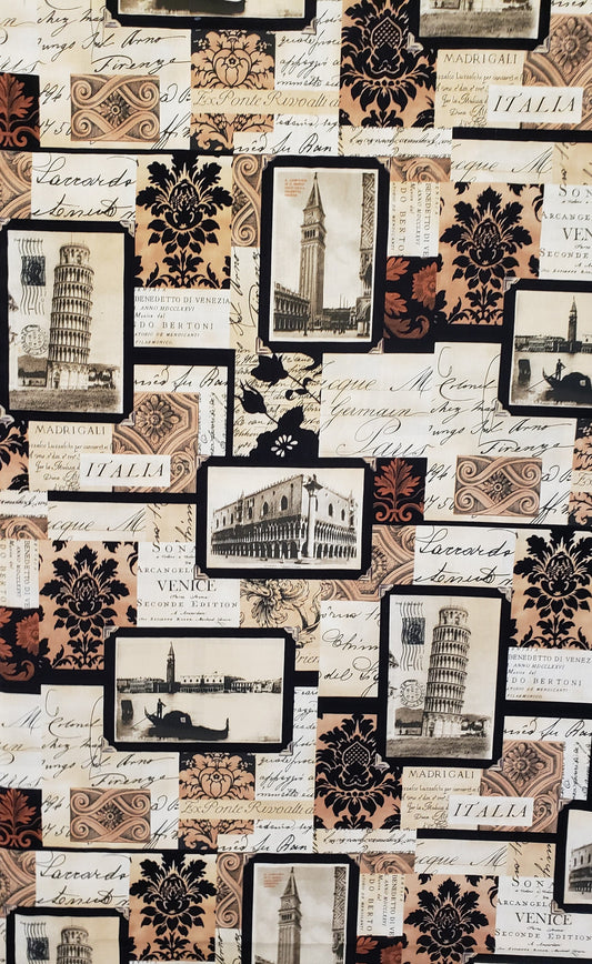 Michael Miller Fabrics D#CX4567 Venice - Venice Vintage Postcards on Patchwork Background