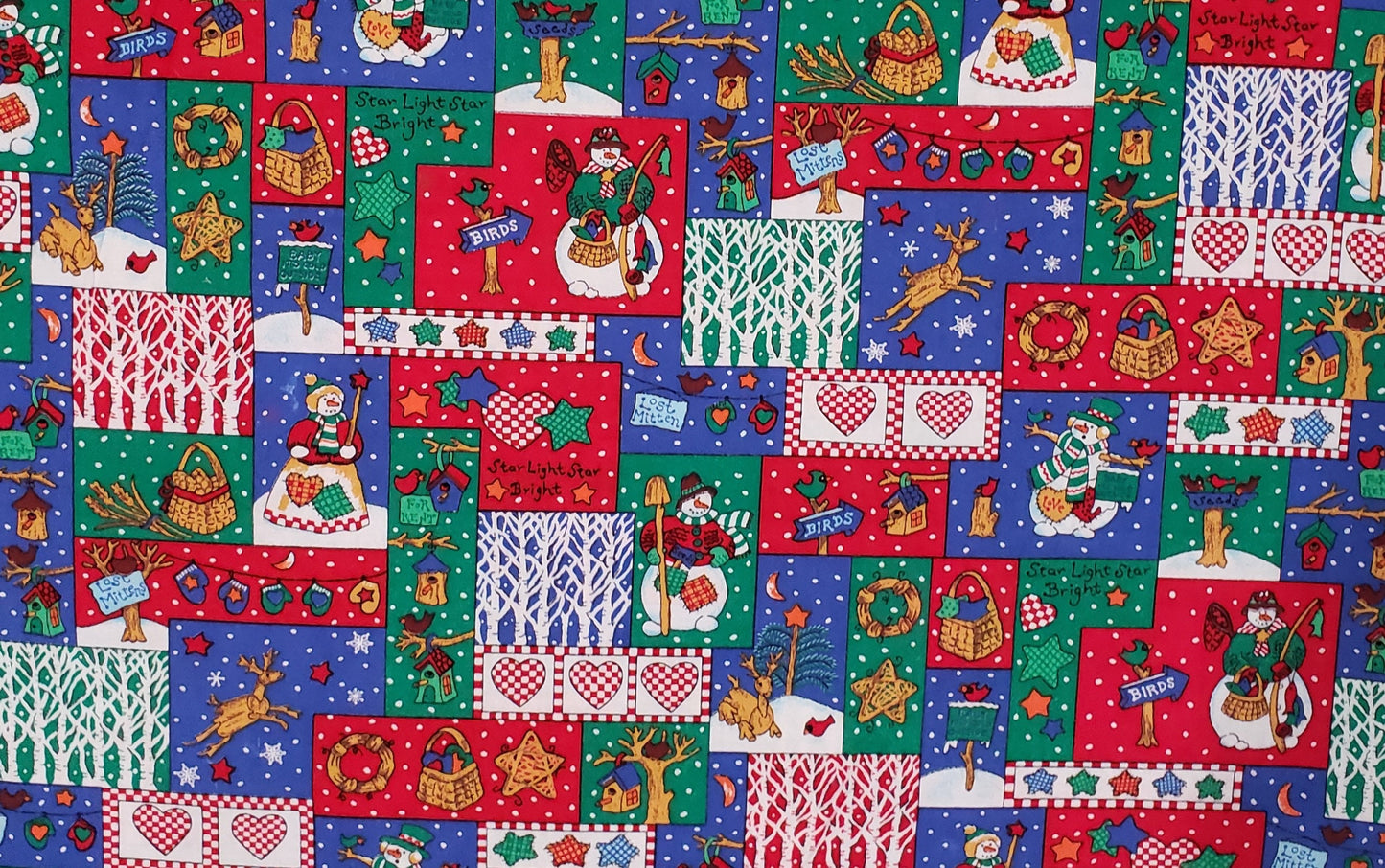 Springs Industries - Red, Blue and Green Vintage Christmas Patchwork Fabric