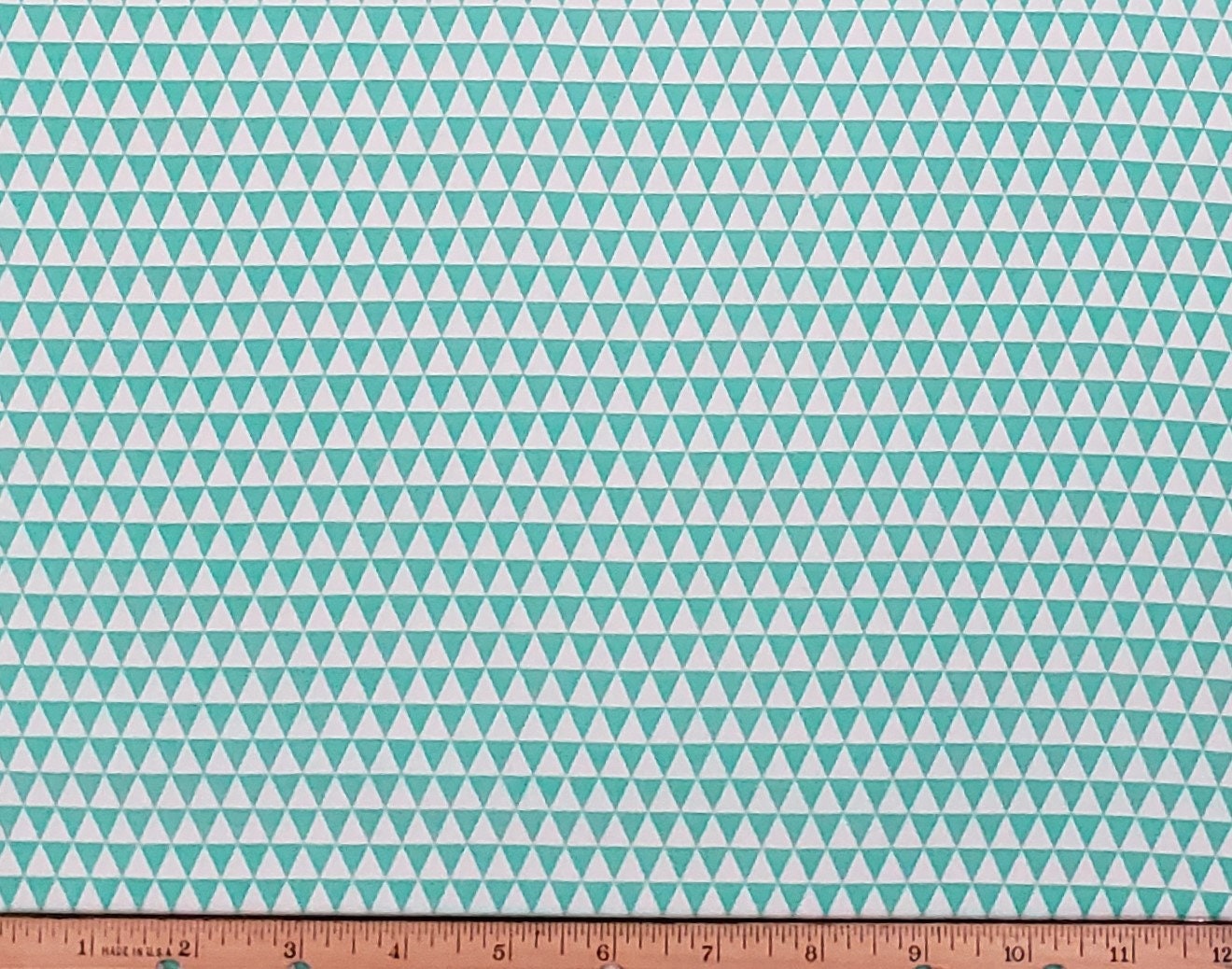 Dark Aqua and White Triangle Illusion Pattern Fabric