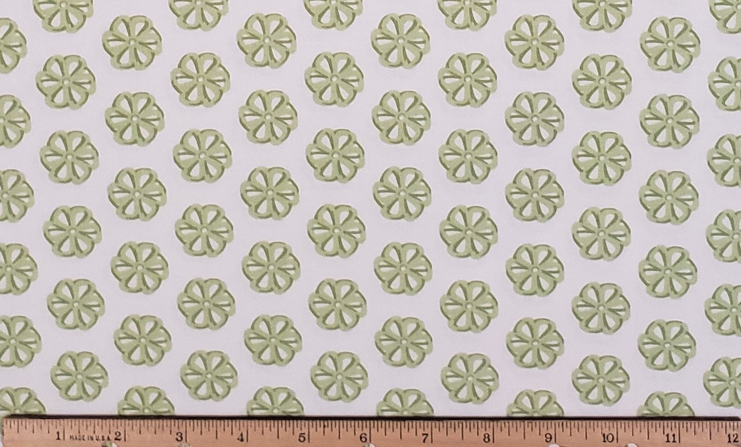 Moda Pattern 22052 - White Fabric / Olive Green Retro Flower Print