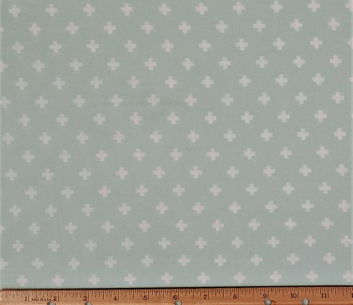 JoAnn Fabric & Craft - Mint Fabric / White Cross Pattern