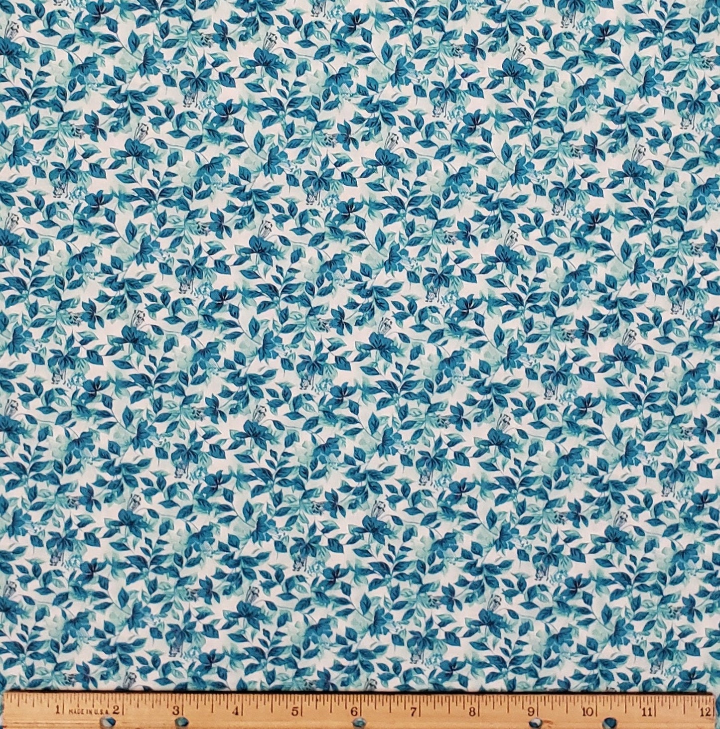 GLTA-0502067a - Teal Flower and Leaf Print Fabric